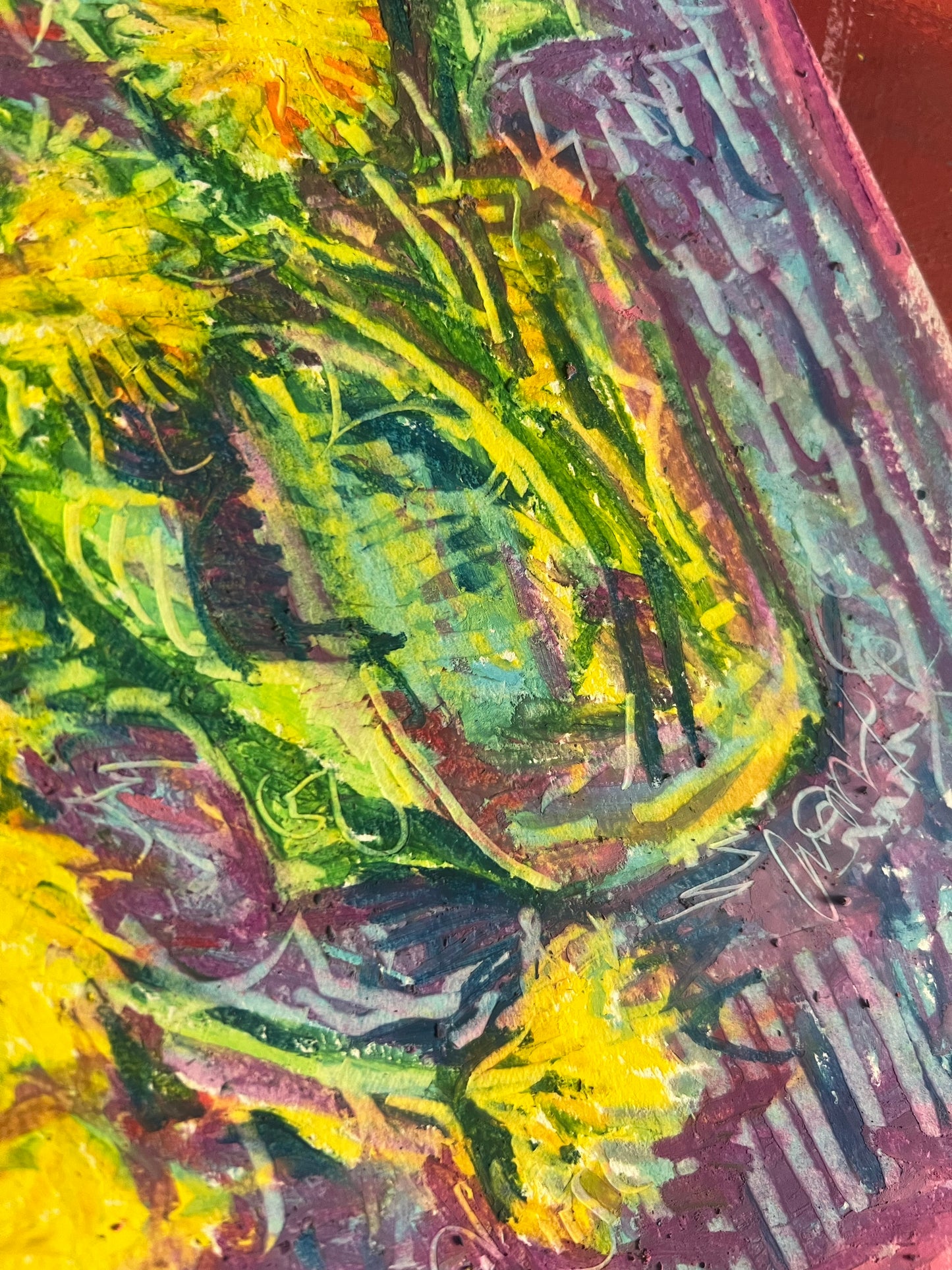 Purple Dandelion oil pastel sketch
