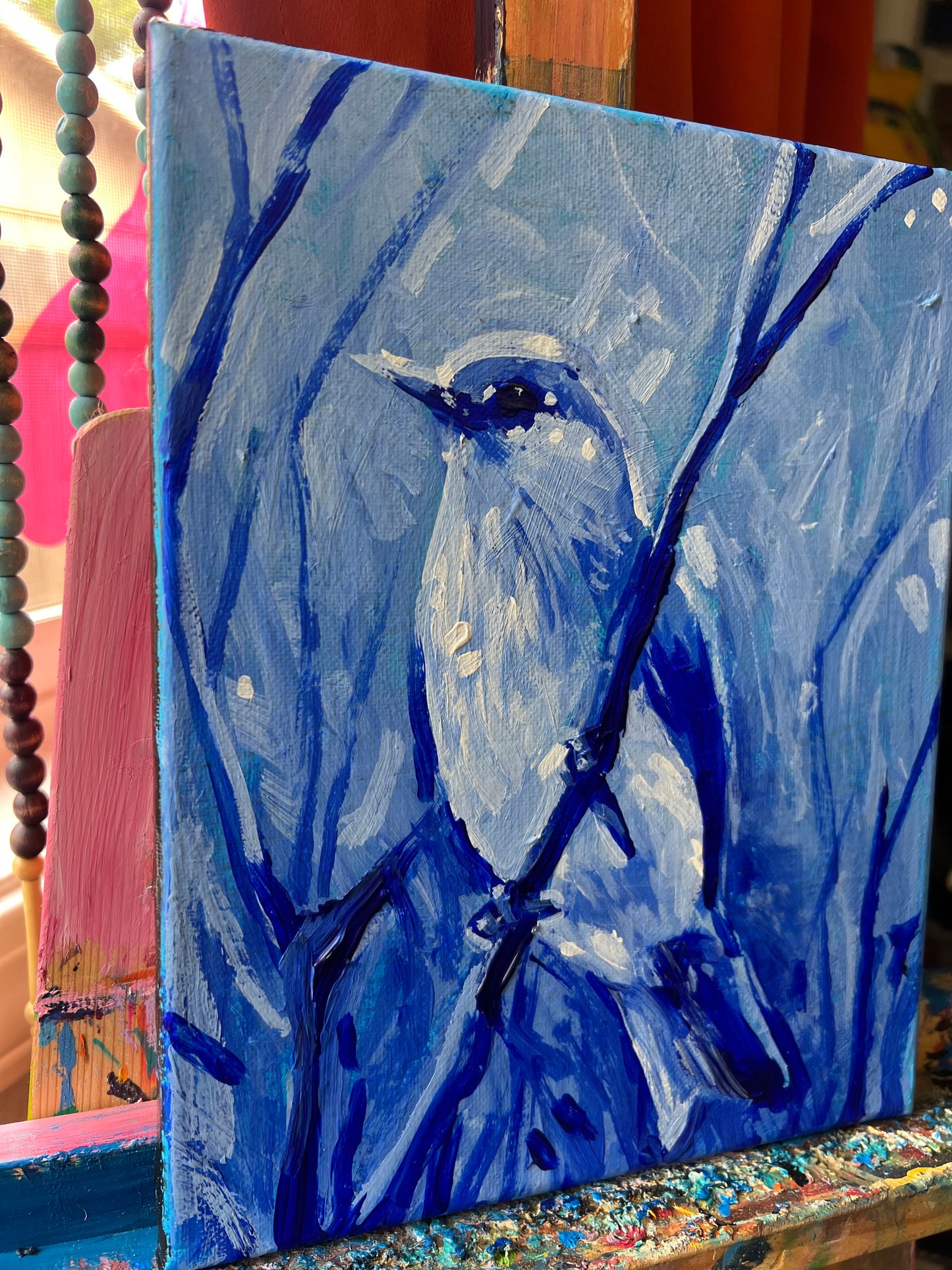 Blue bird on canvas