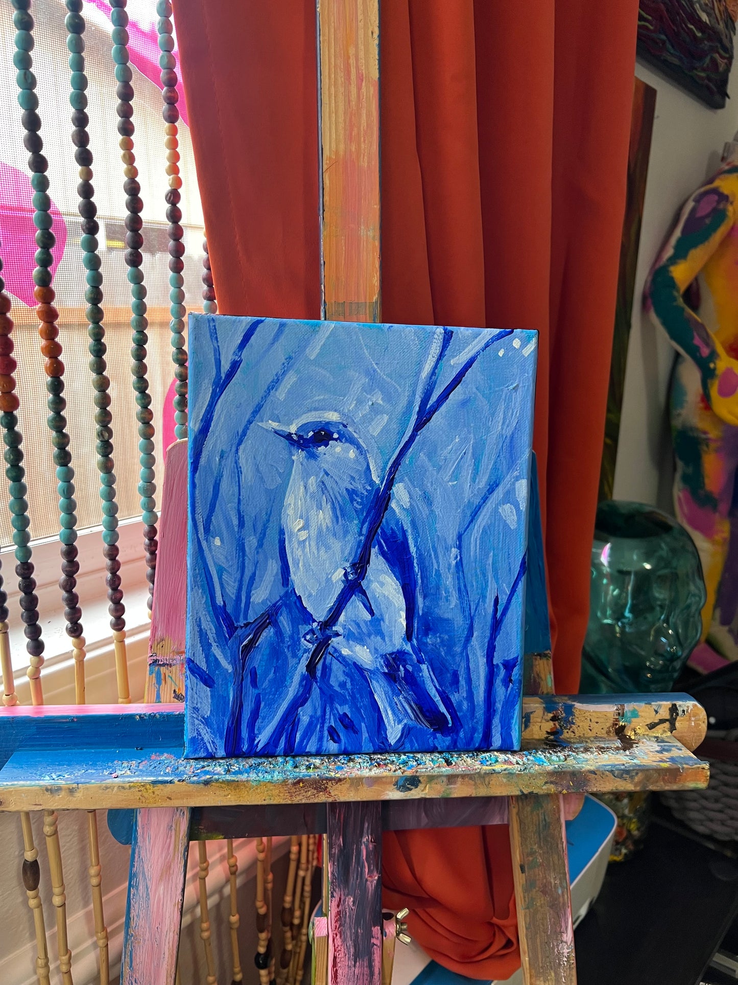 Blue bird on canvas