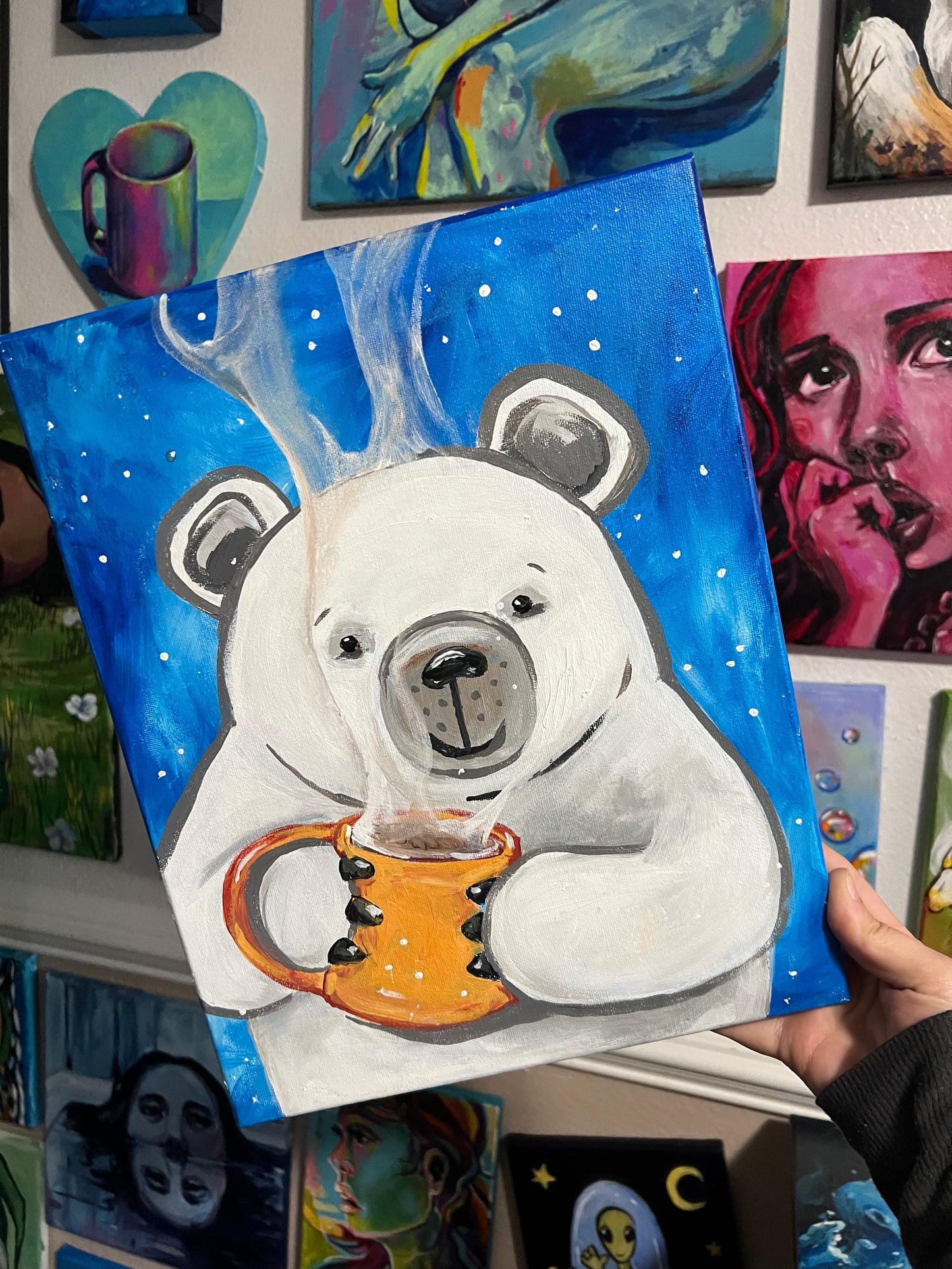 Cozy Bear with Mug painting