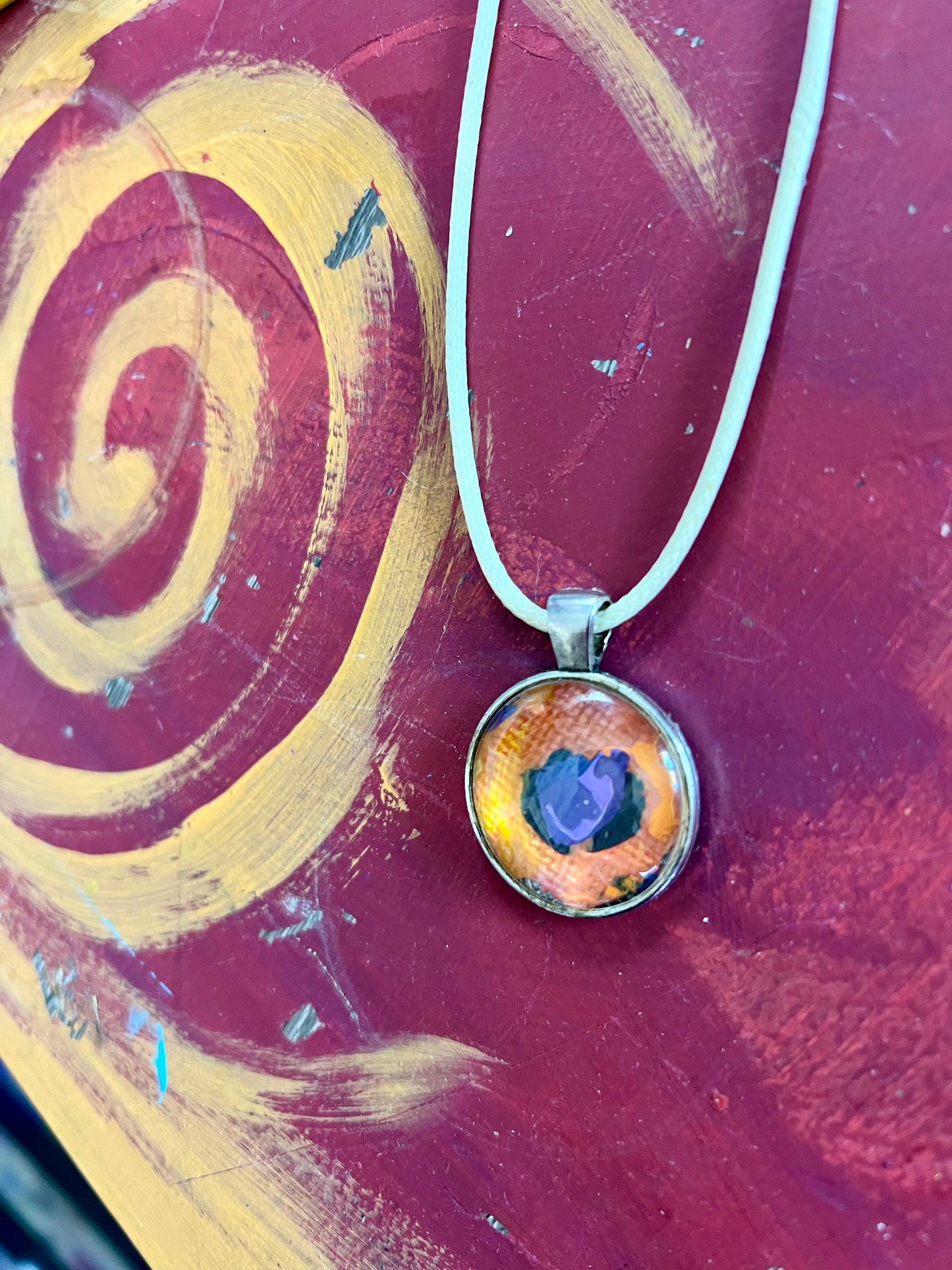Recycled art necklace leopard spot