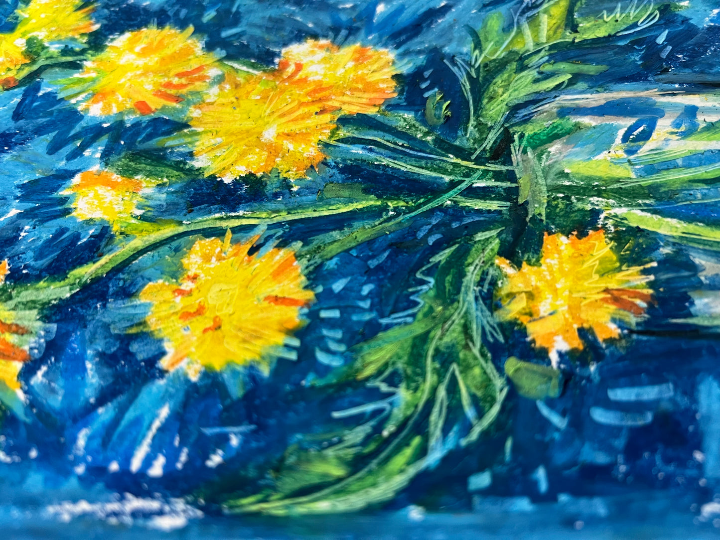 Dandelion with blue Oil pastel sketch