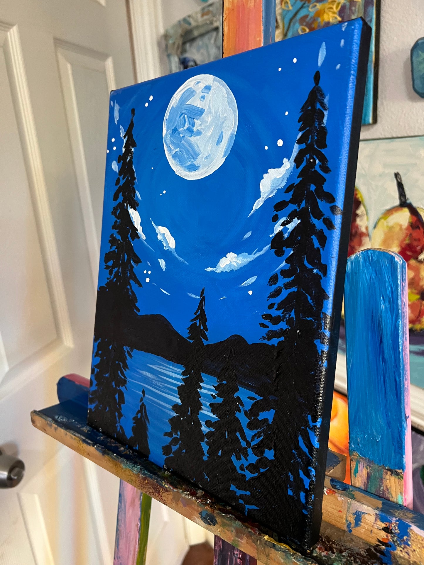 Blue moon landscape painting