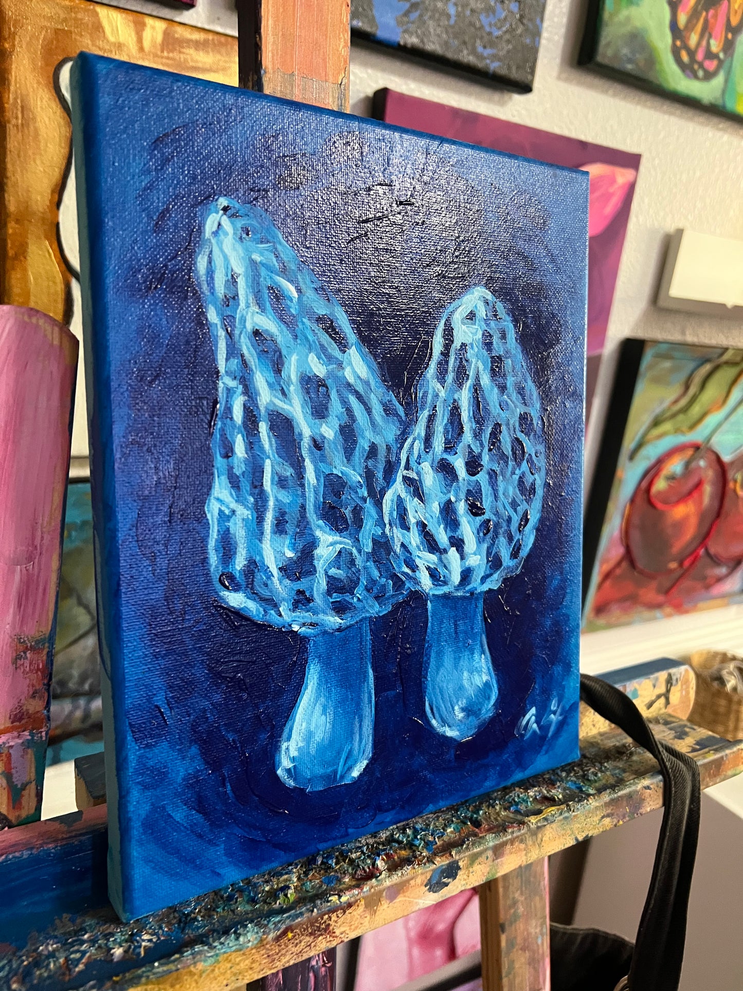 Blue Morel Mushroom Painting