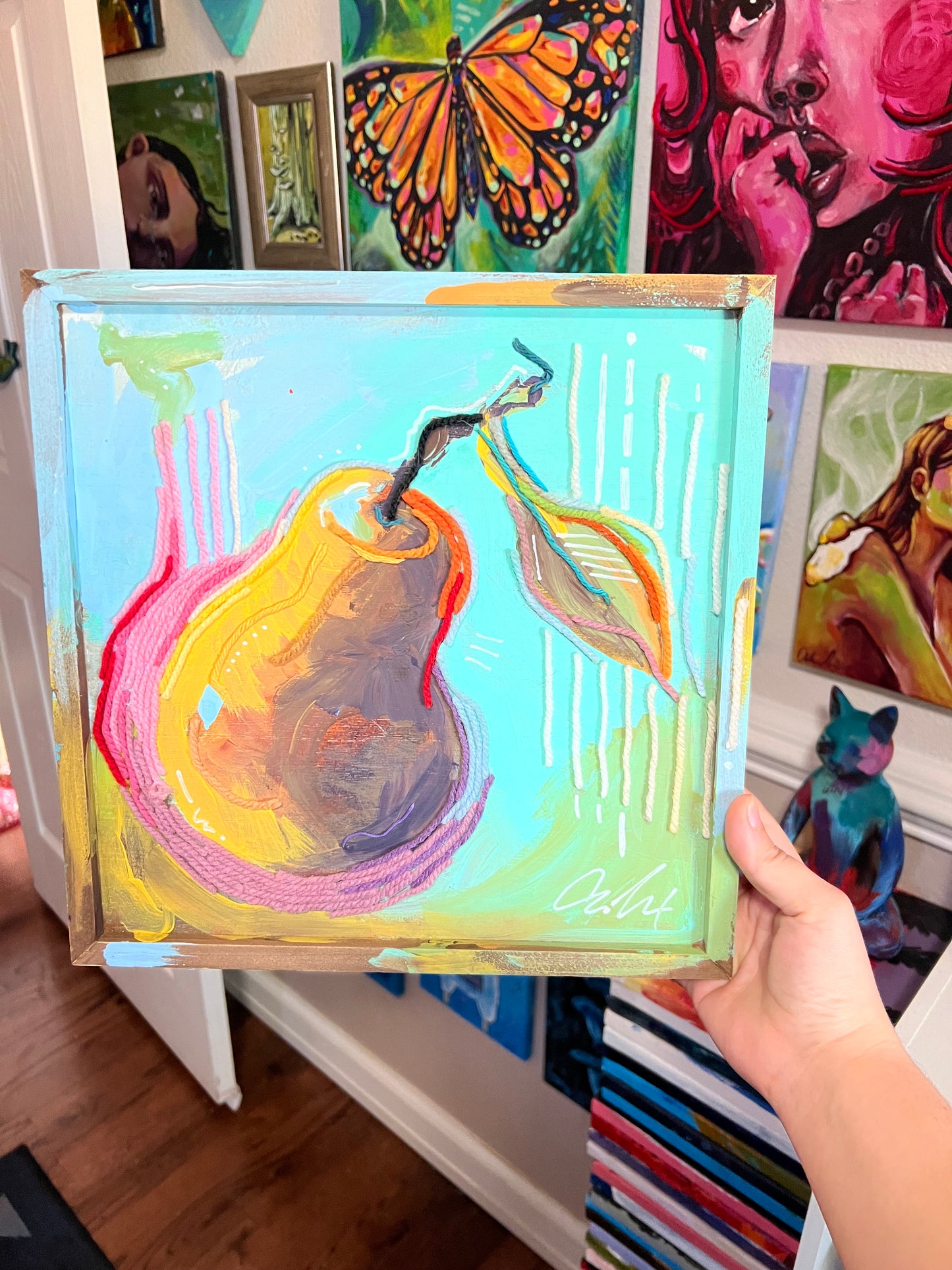 Pear mixed media painting