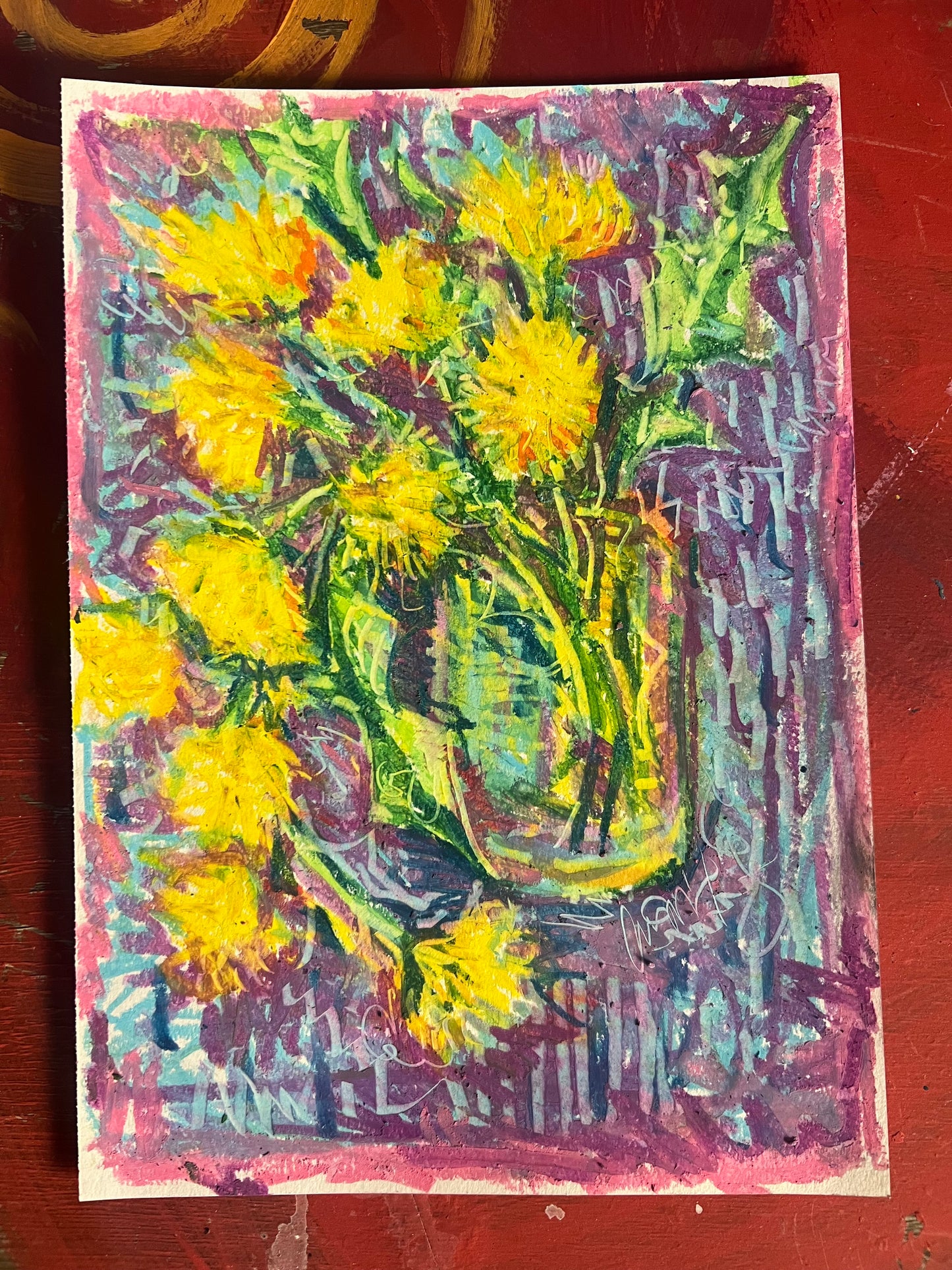 Purple Dandelion oil pastel sketch