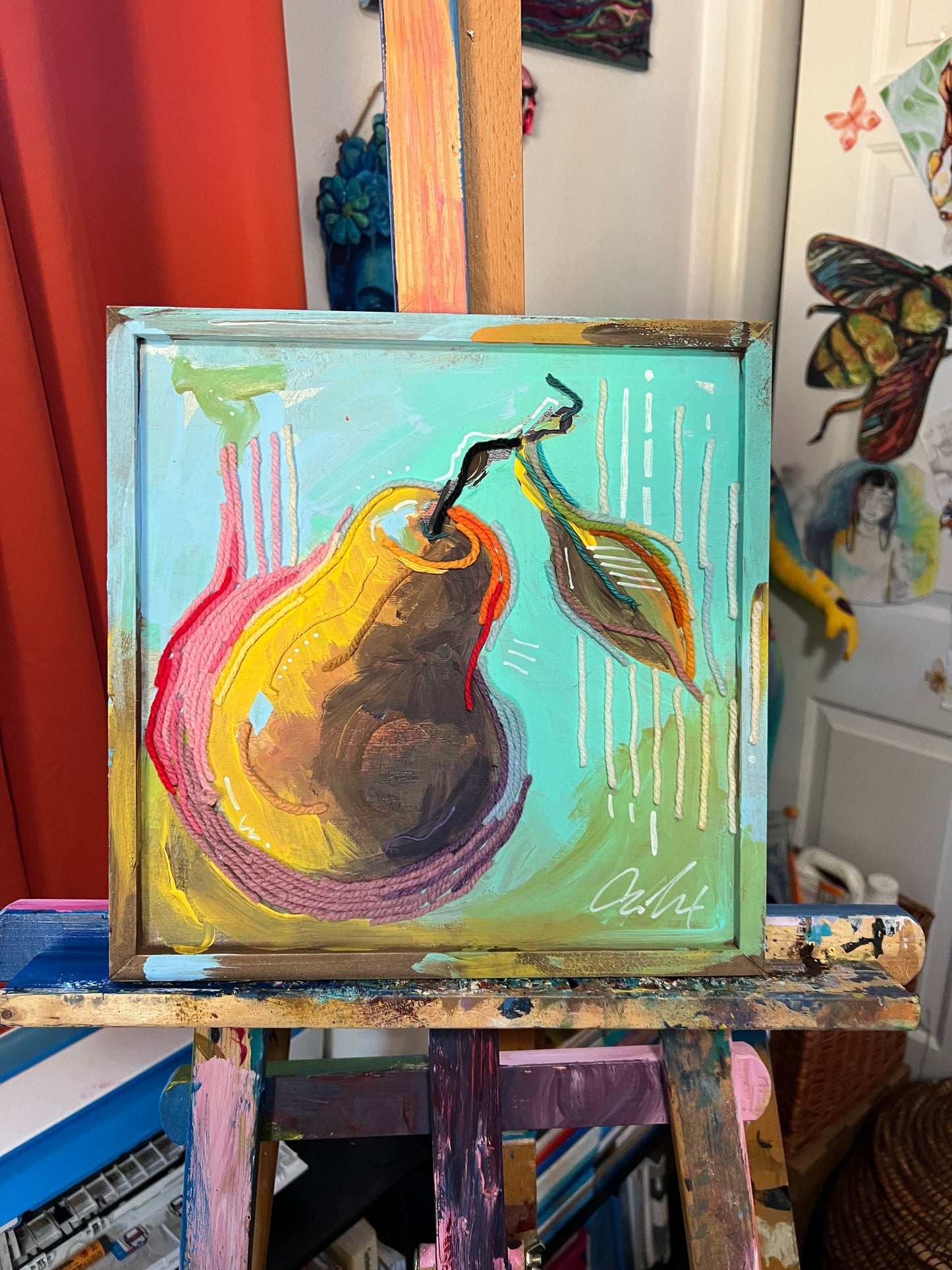 Pear mixed media painting