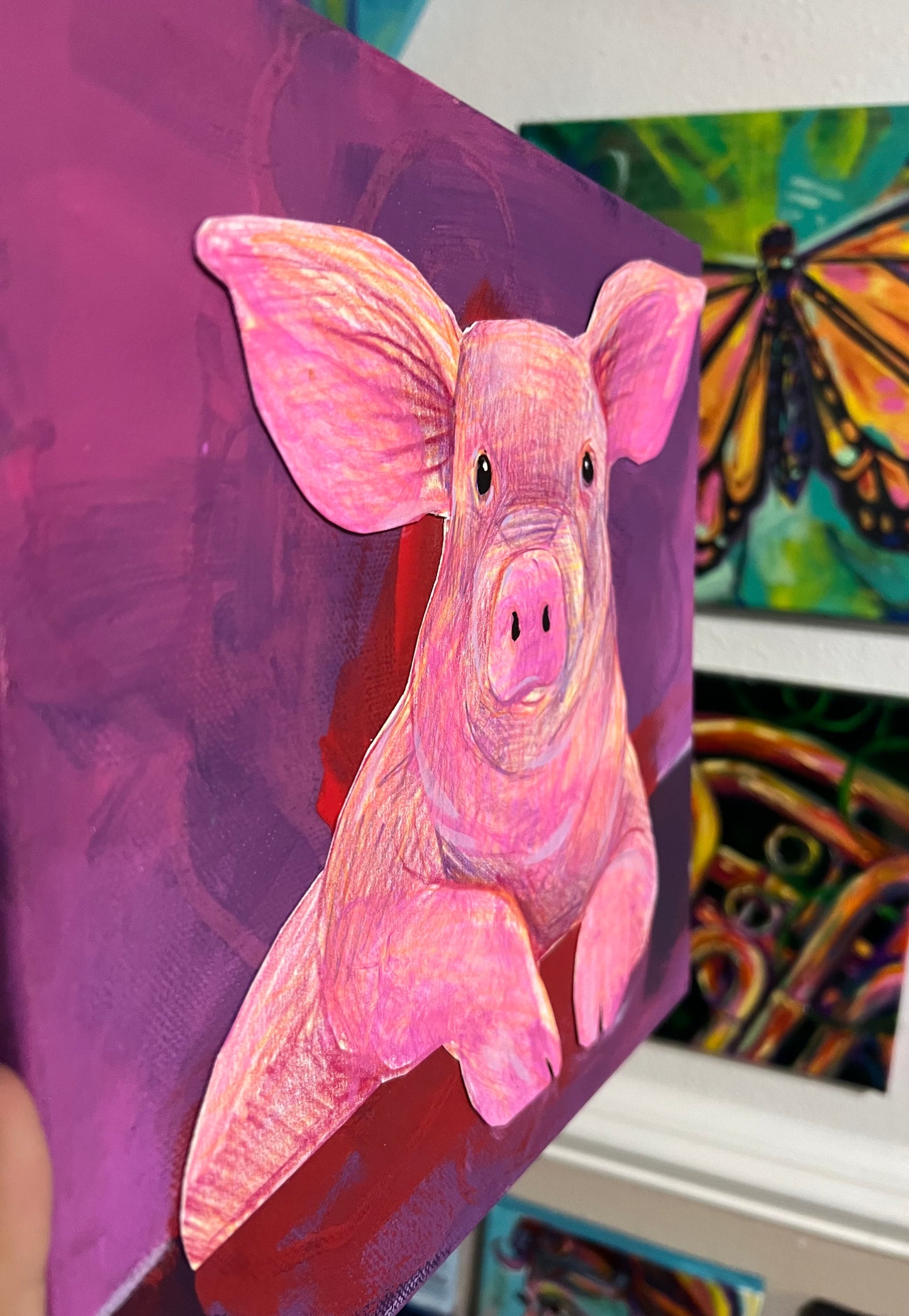 Pink Pig Mixed media painting