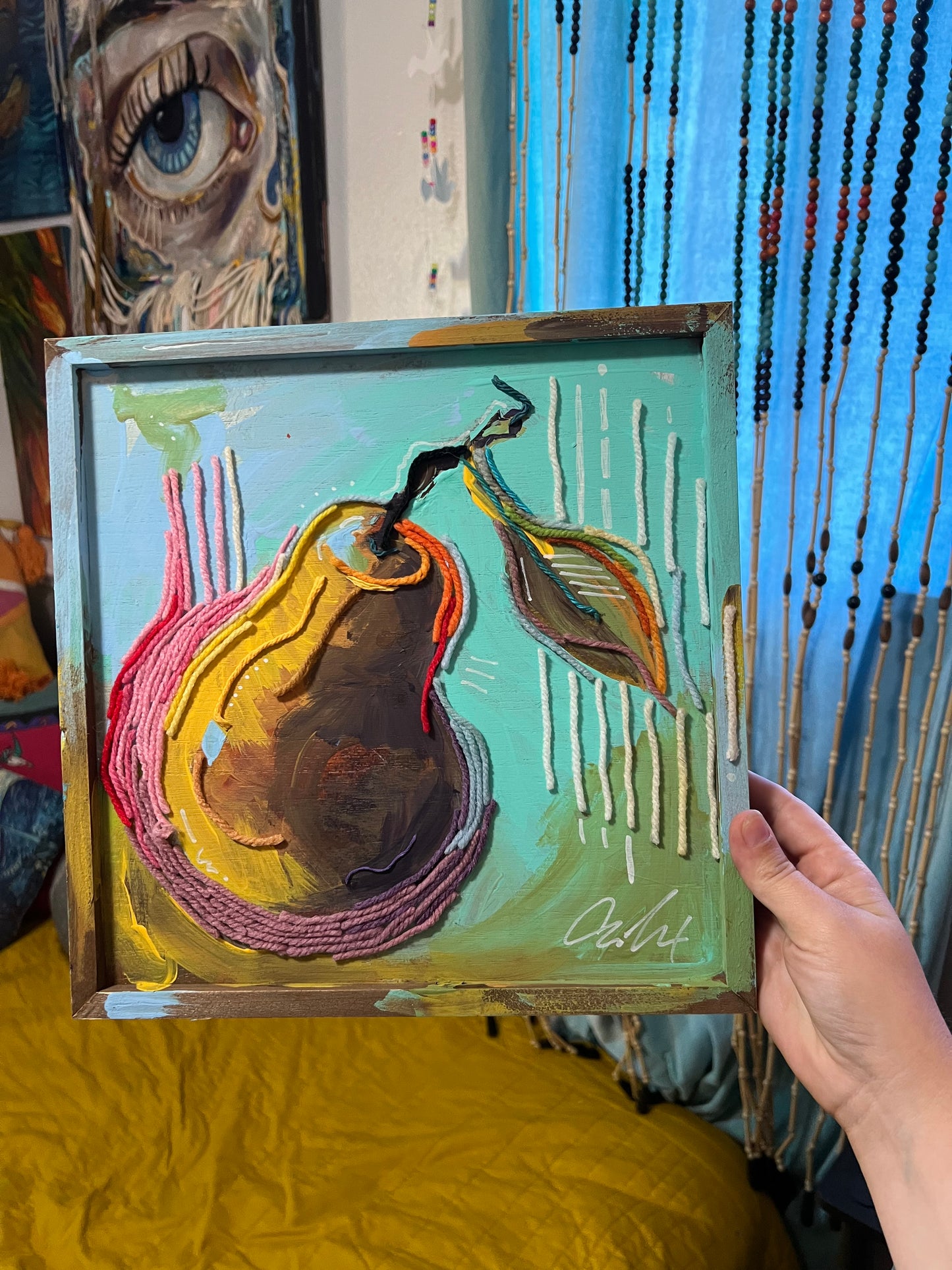 Pear mixed media painting