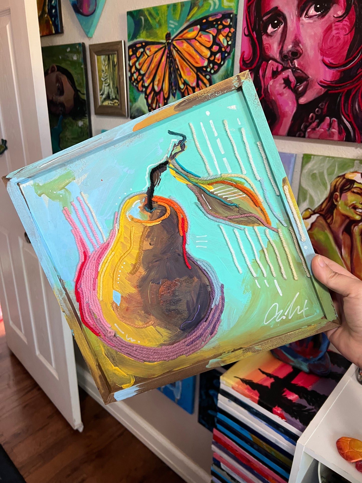 Pear mixed media painting