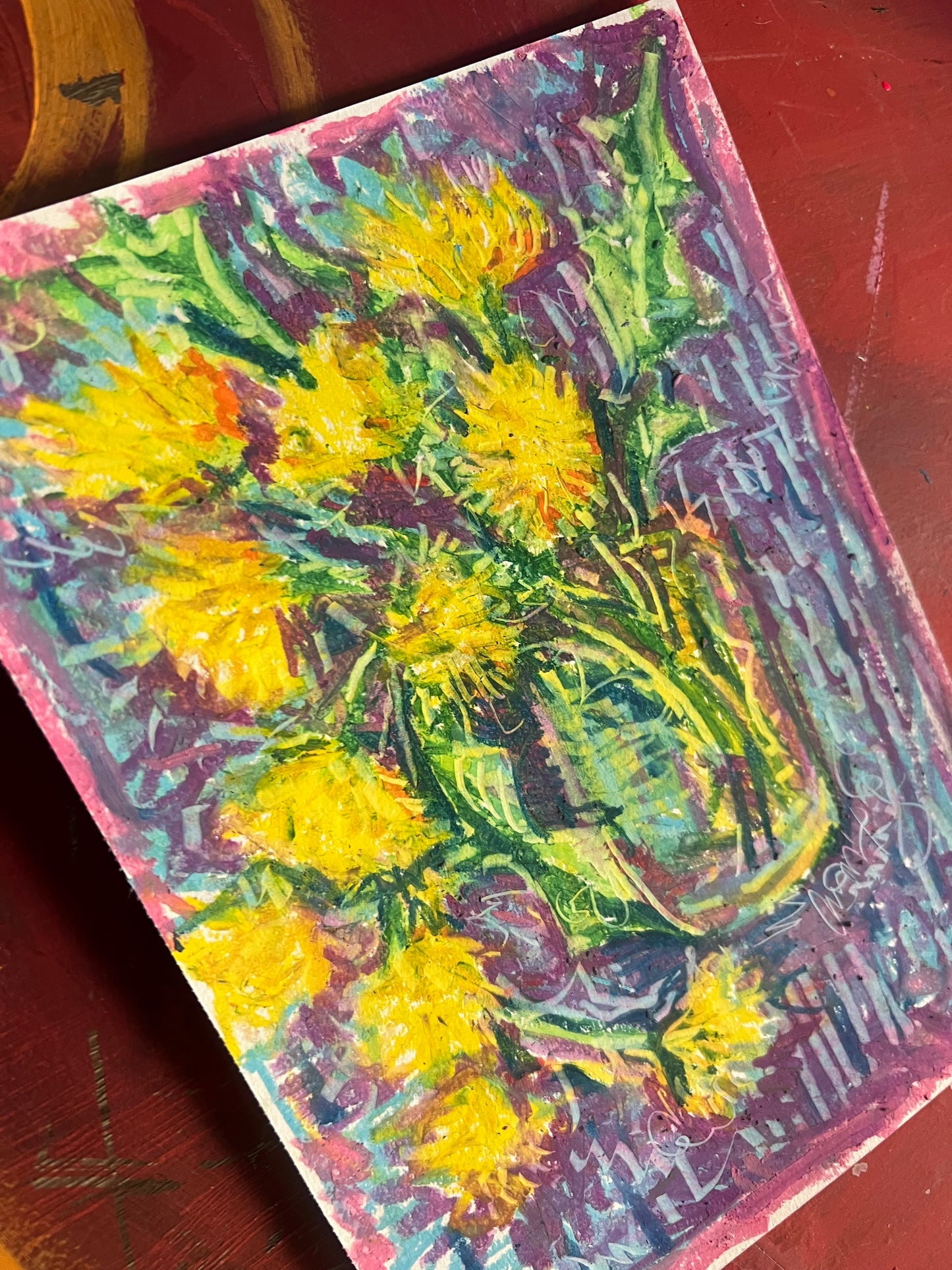Purple Dandelion oil pastel sketch