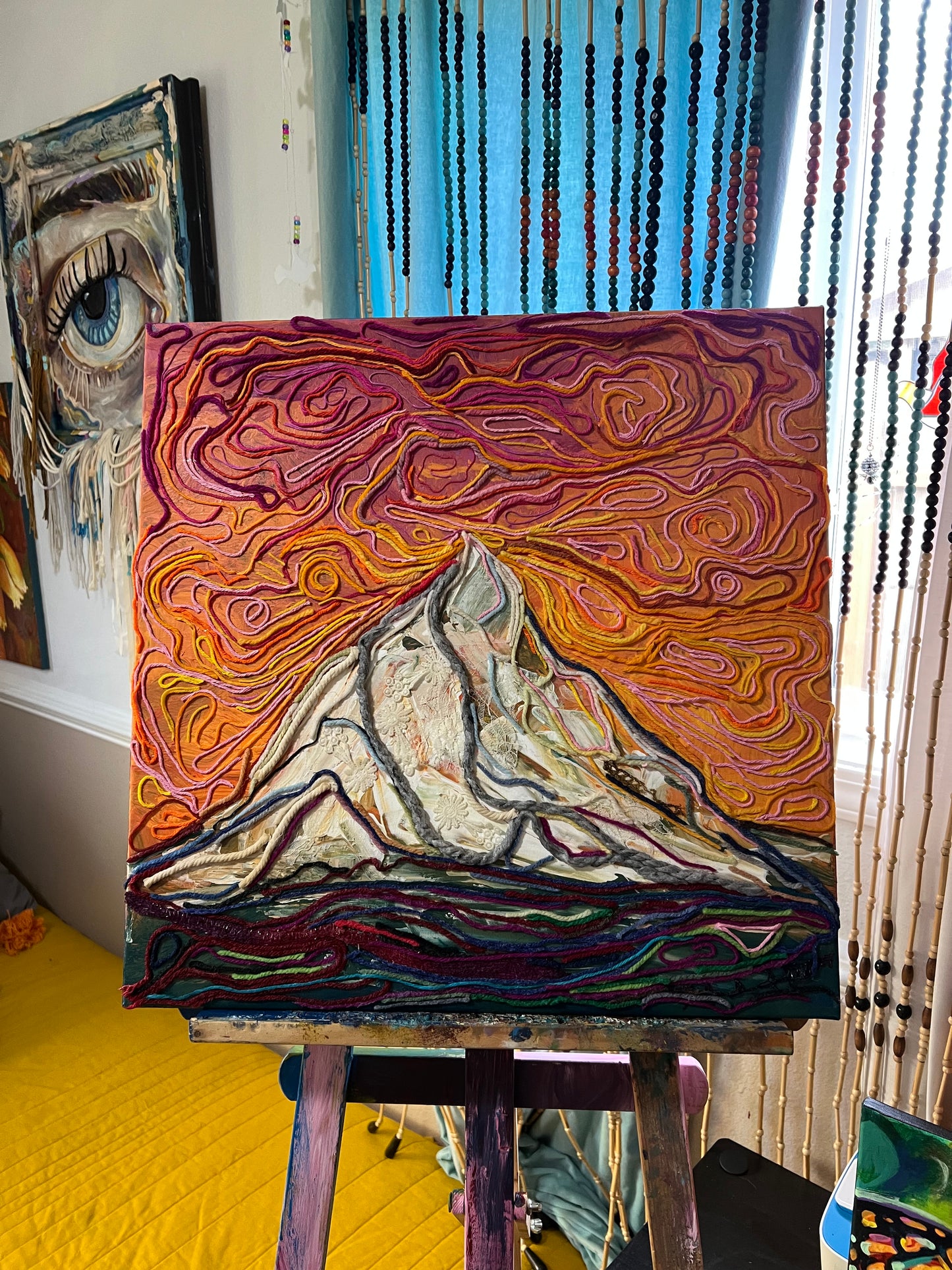 Mountain Sunset mixed media painting
