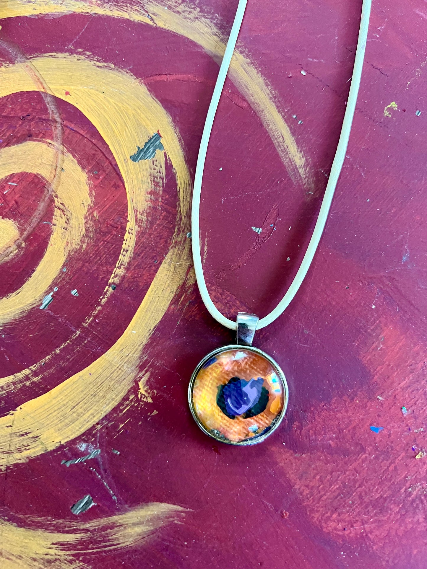 Recycled art necklace leopard spot