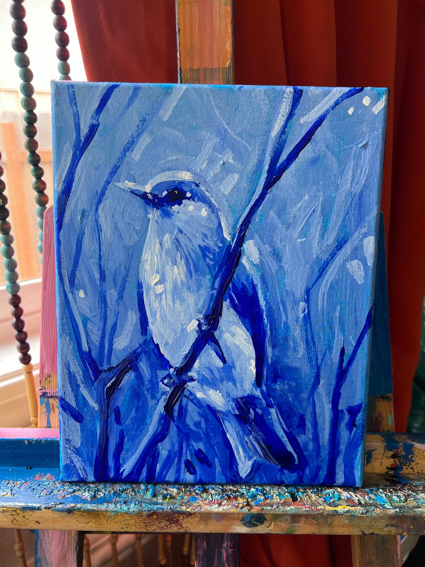 Blue bird on canvas