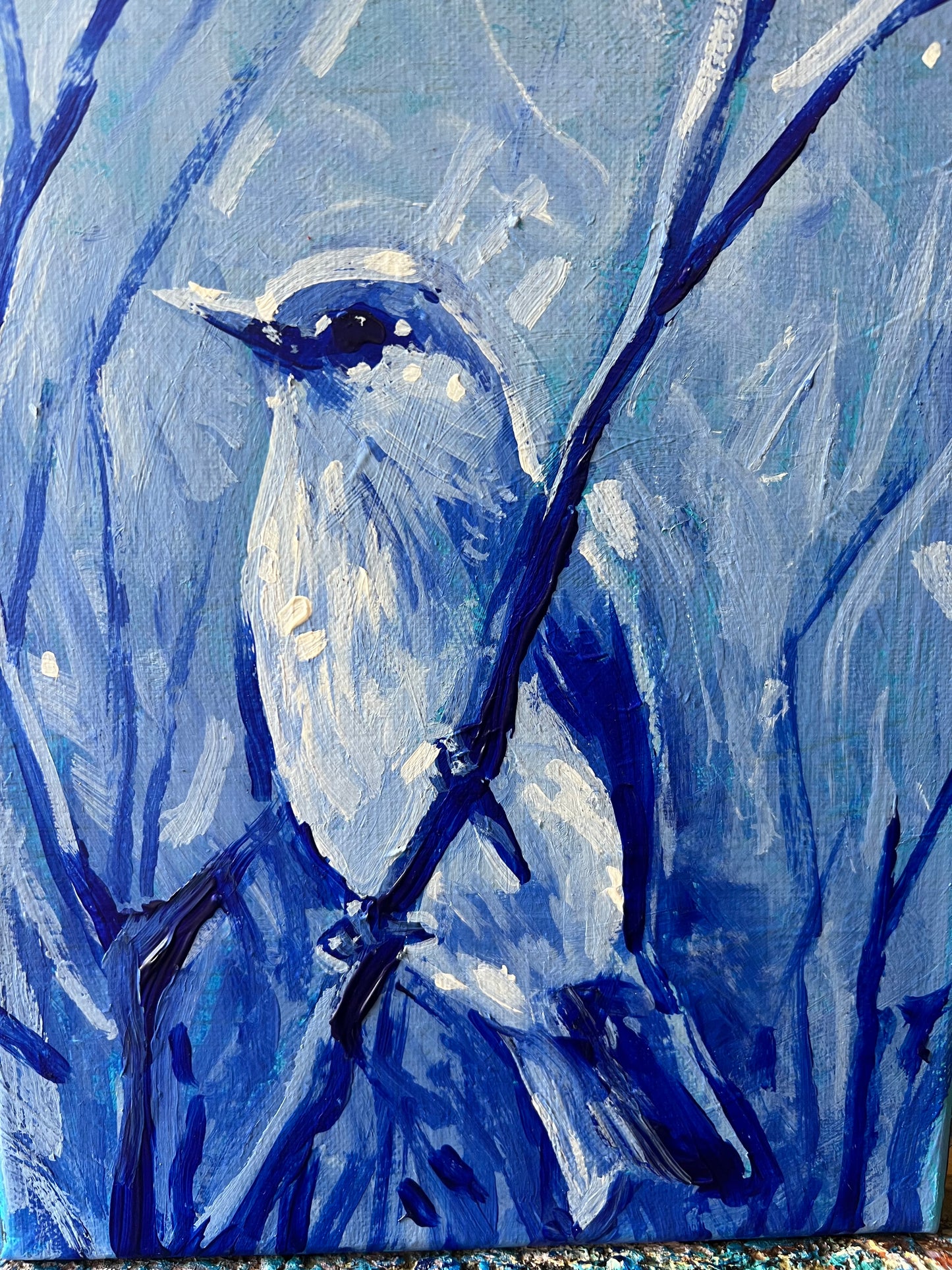 Blue bird on canvas
