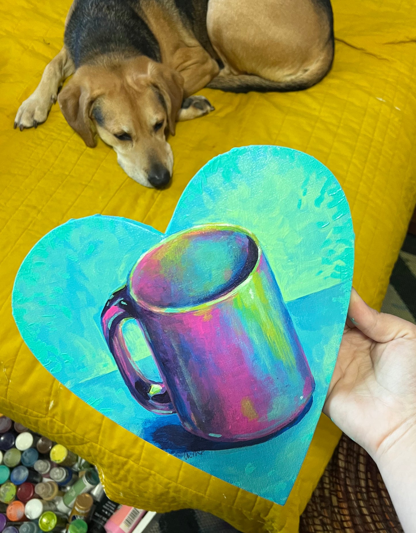 Colorful mug heart painting