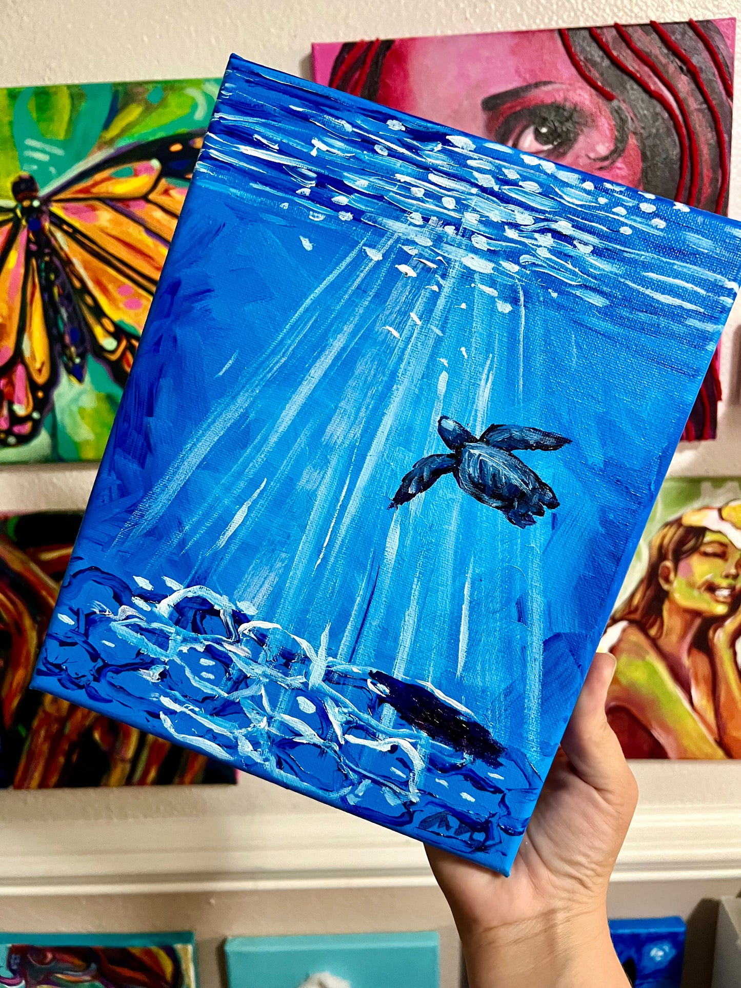 Blue ocean sea turtle
