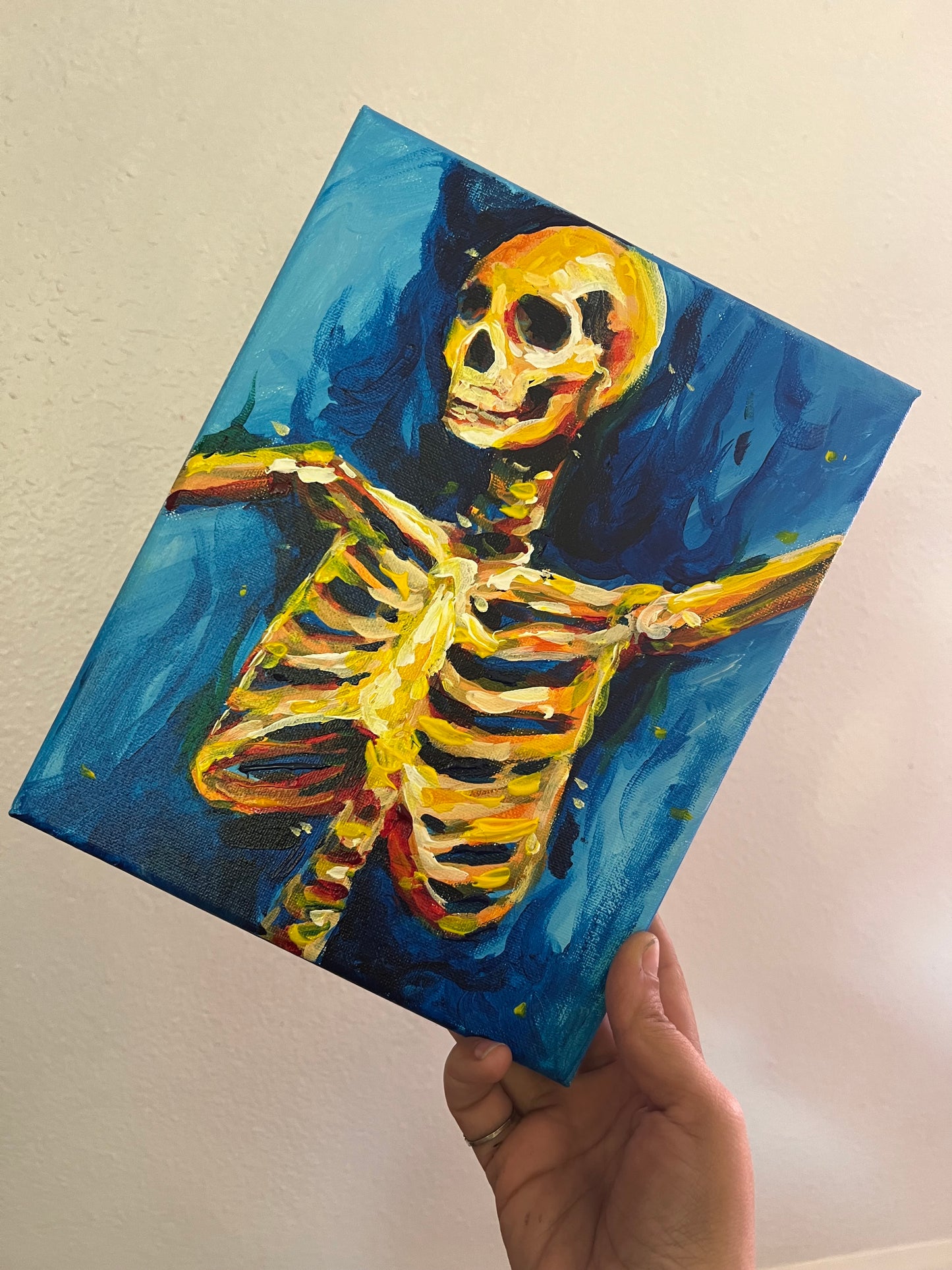 Burning skeleton painting