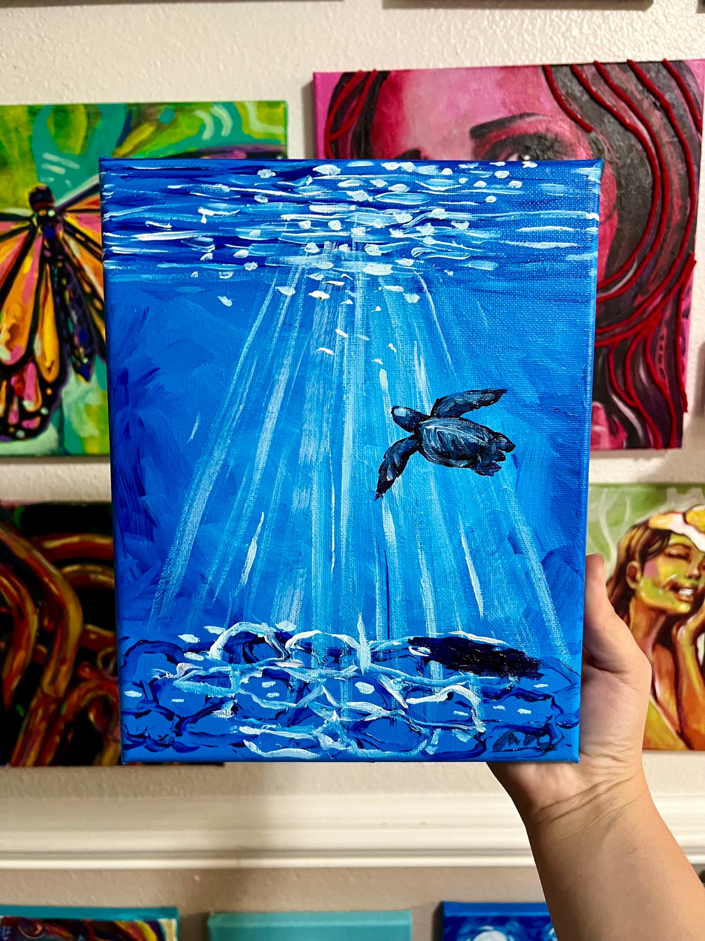 Blue ocean sea turtle