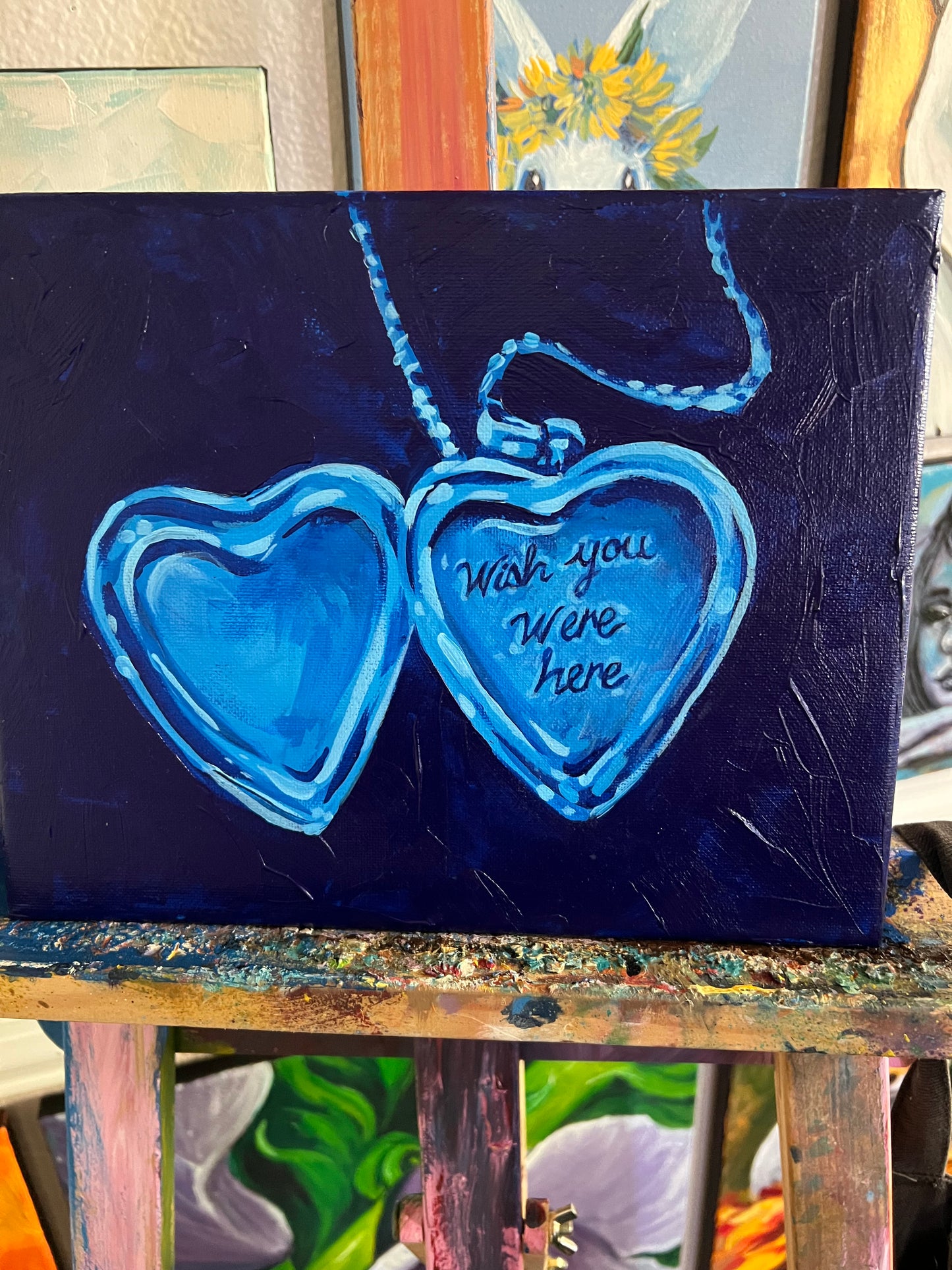 Blue heart locket painting