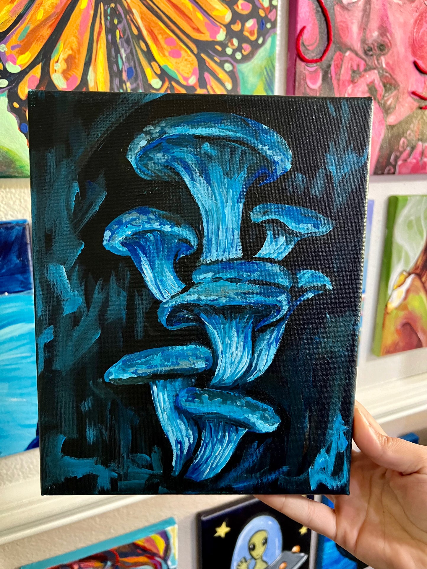 Blue Mushroom Cluster painting
