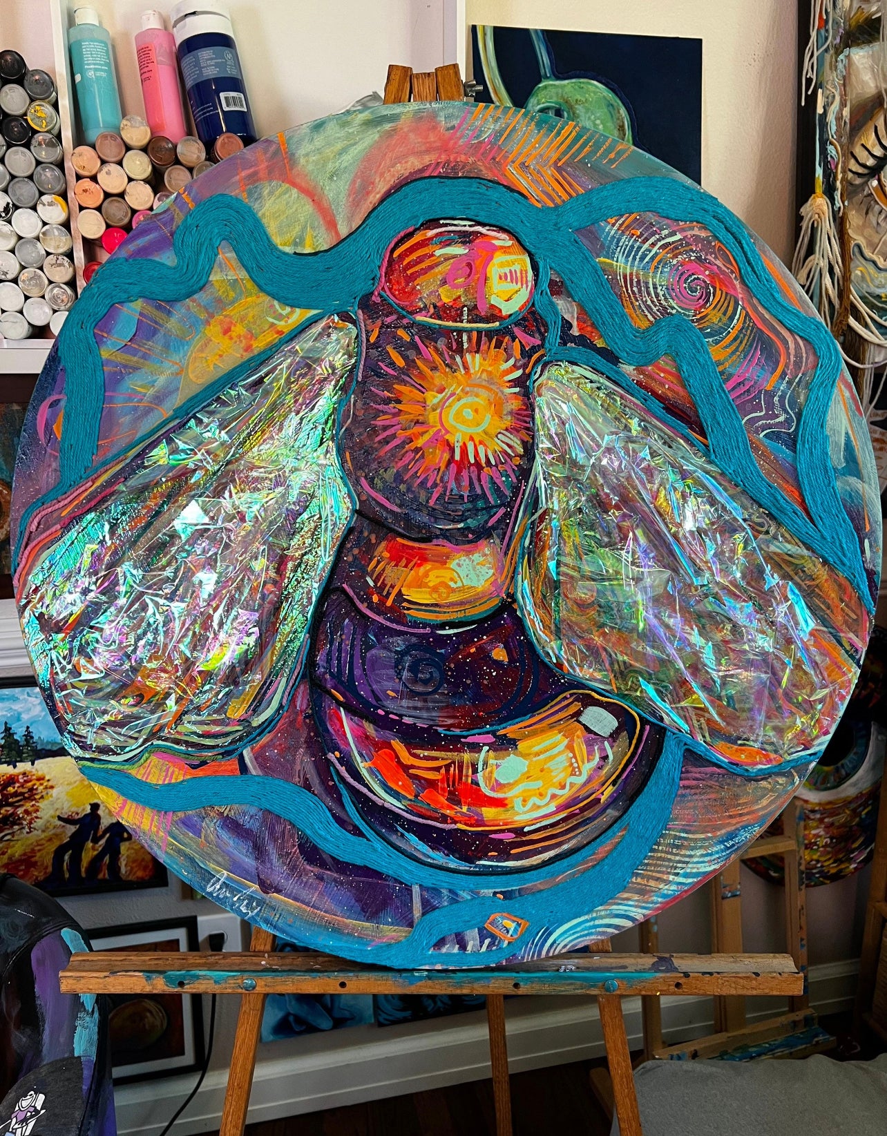 Colorful Bee mixed media painting
