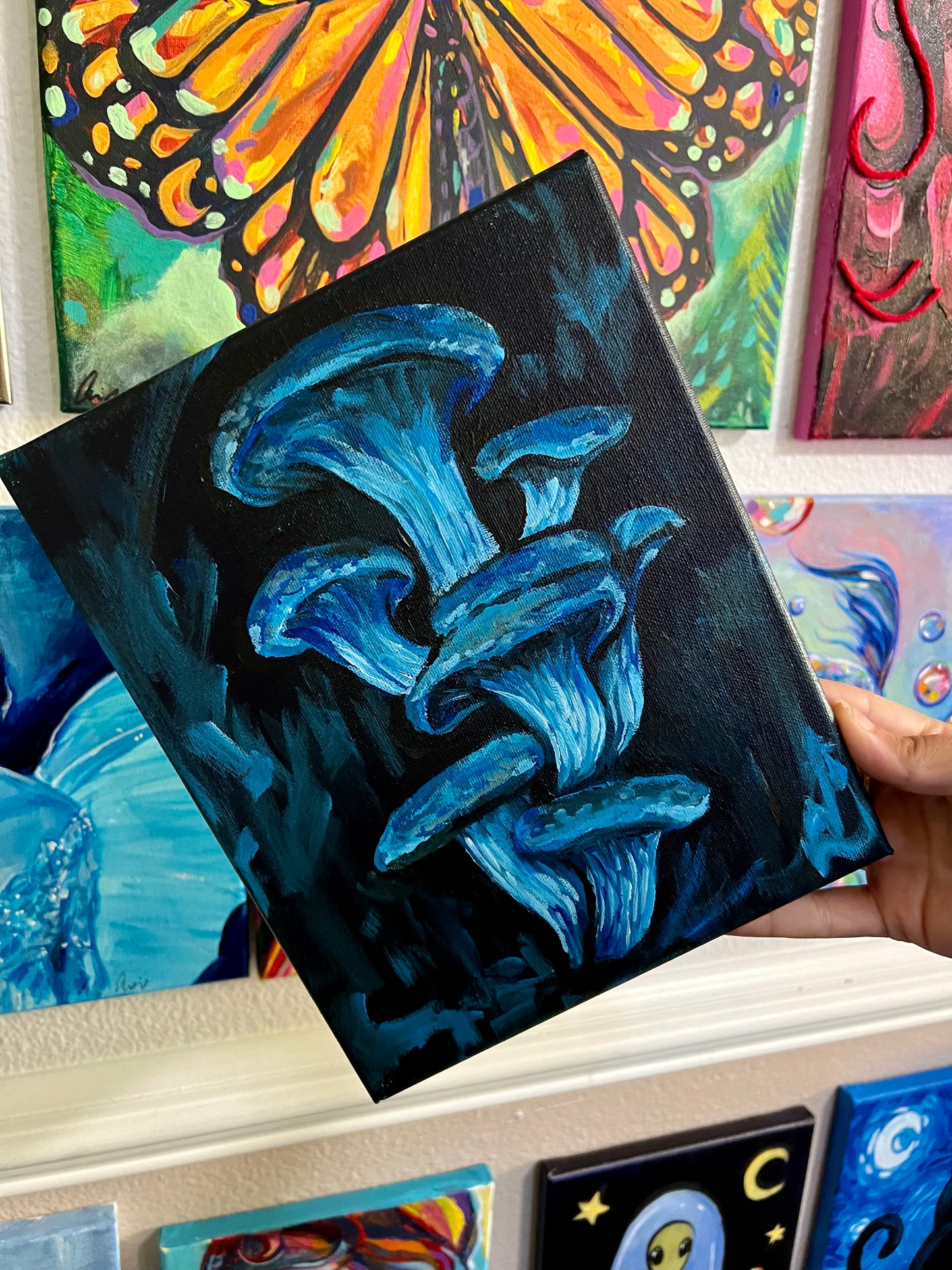 Blue Mushroom Cluster painting