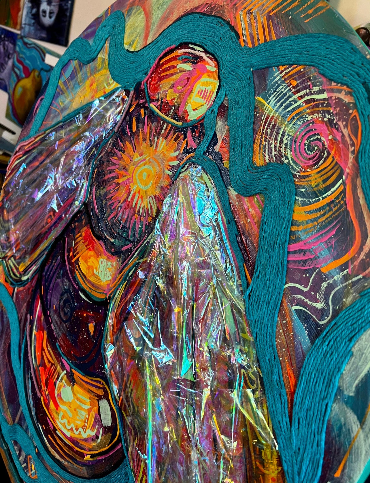 Colorful Bee mixed media painting