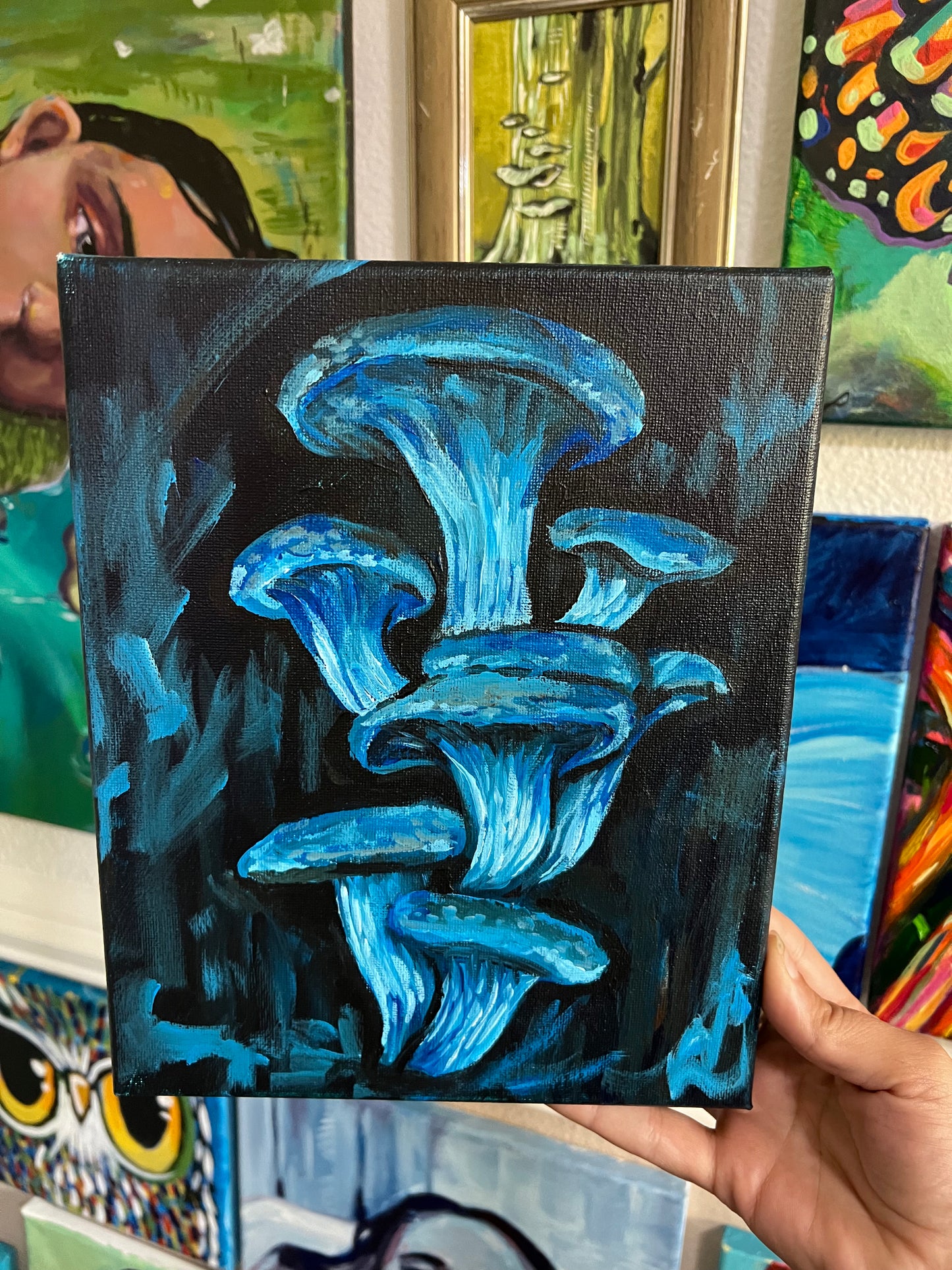 Blue Mushroom Cluster painting