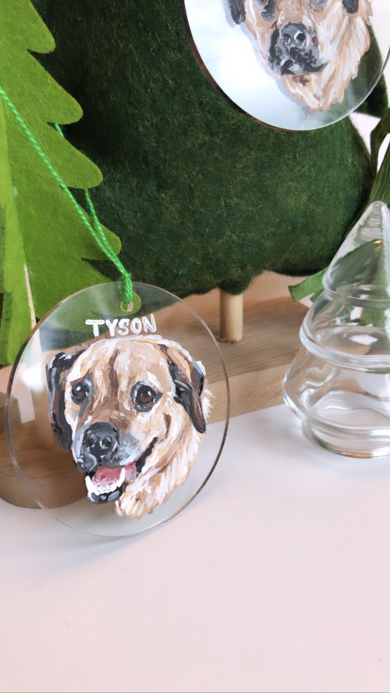 Custom “Pet Ornament” on crystal clear acrylic