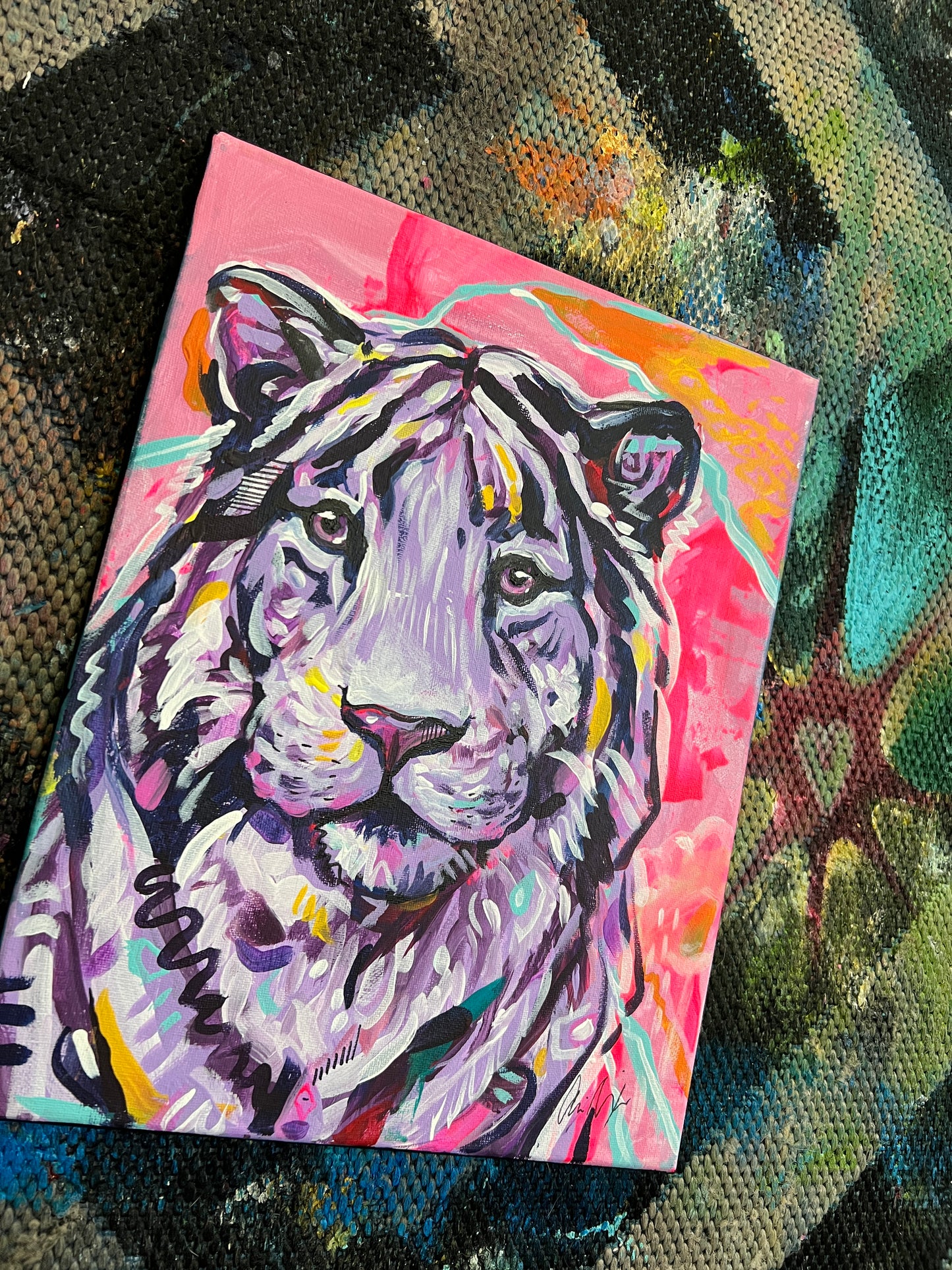 Purple tiger acrylic painting