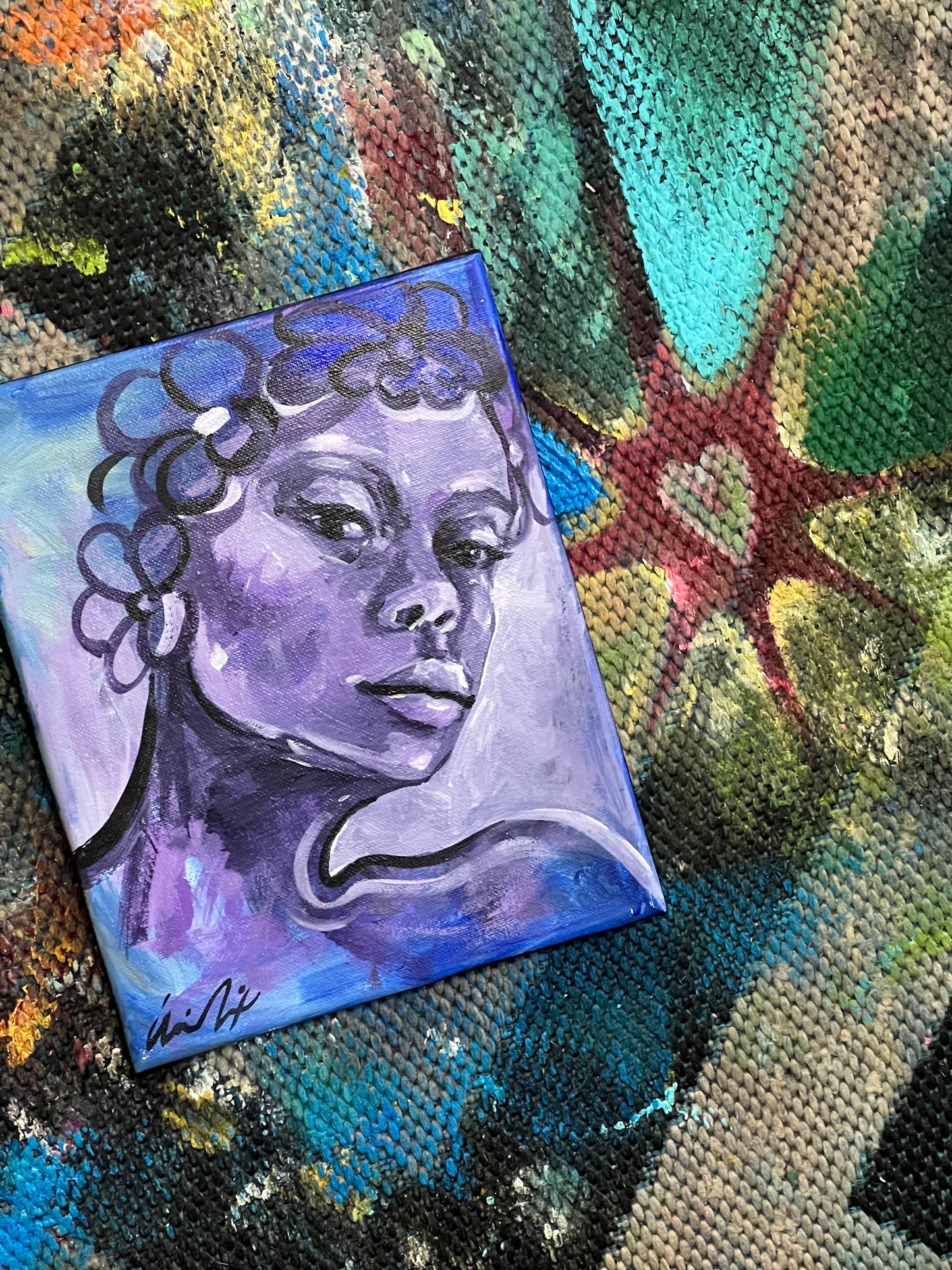 Purple flower crown portrait painting