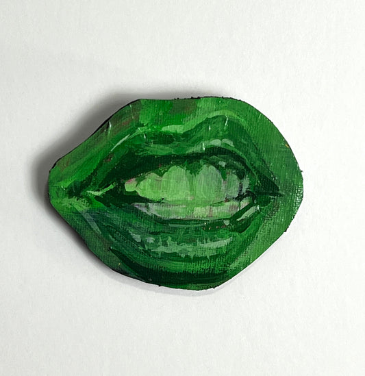 Green mouth mixed media painting