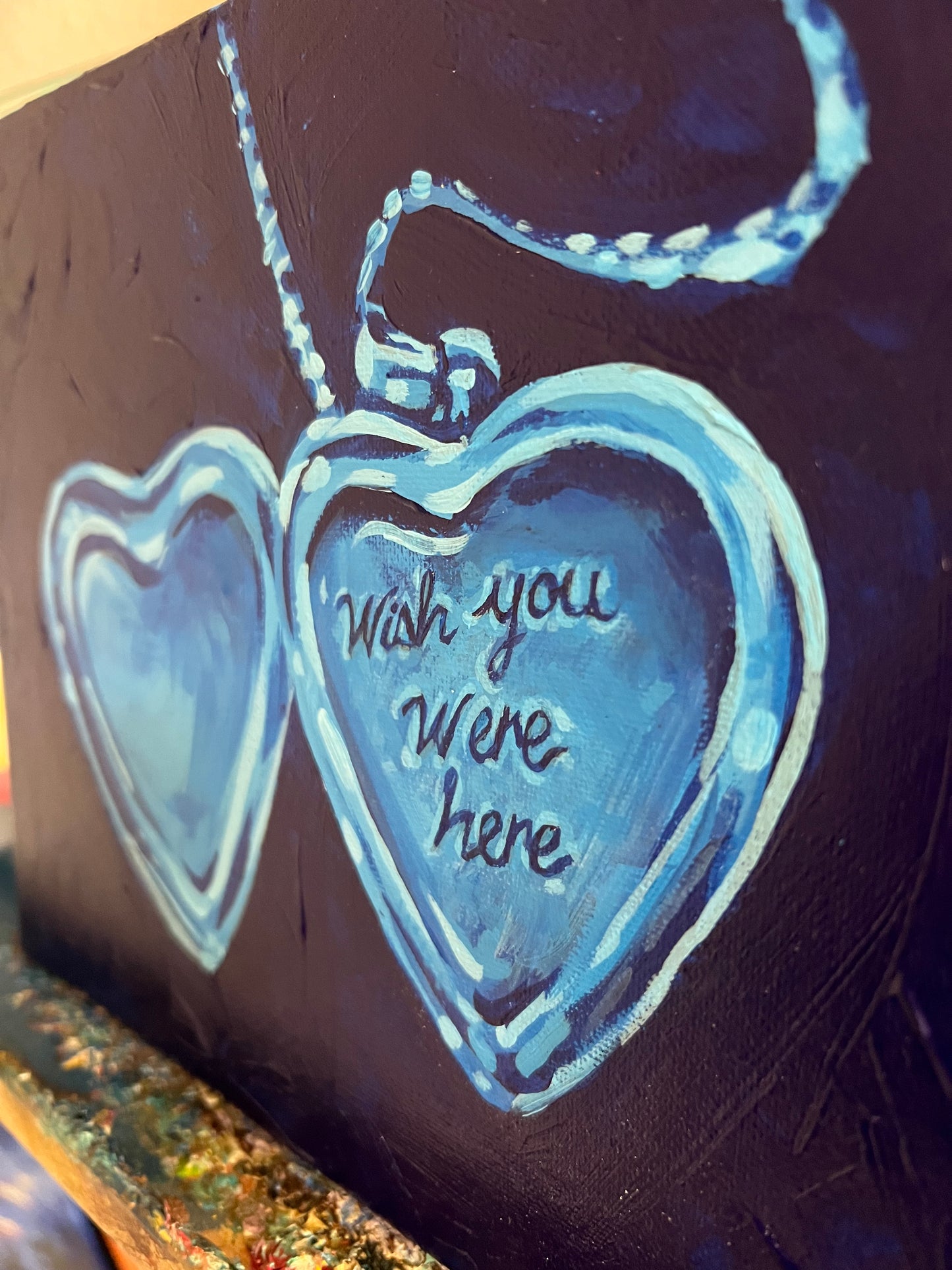 Blue heart locket painting