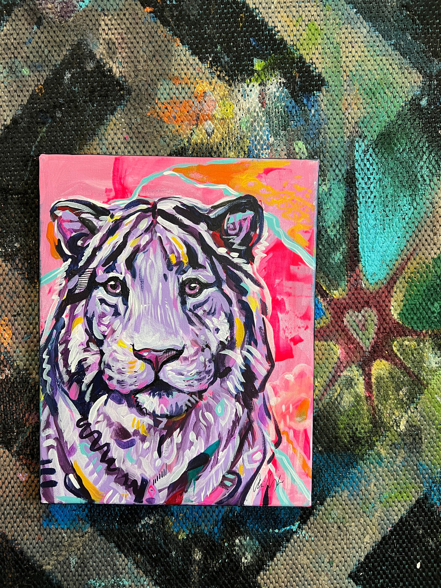 Purple tiger acrylic painting