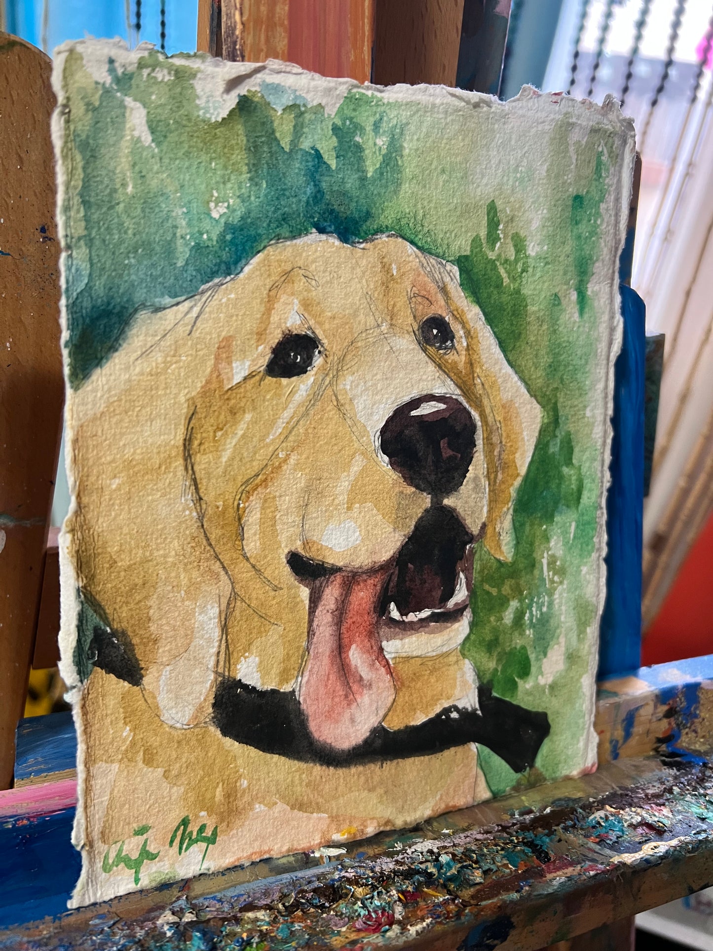 Watercolor dog painting