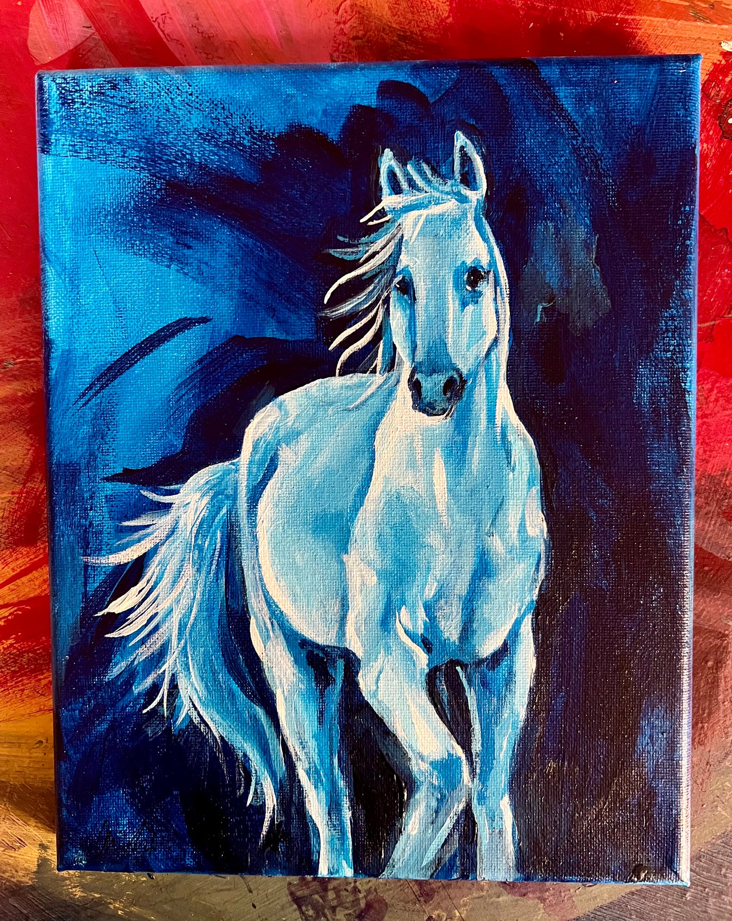 White horse in blues