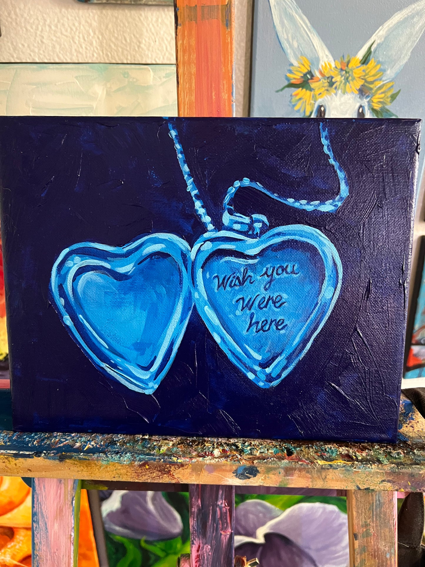 Blue heart locket painting