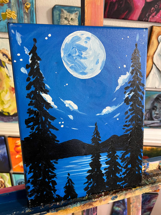Blue moon landscape painting