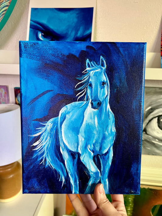 White horse in blues