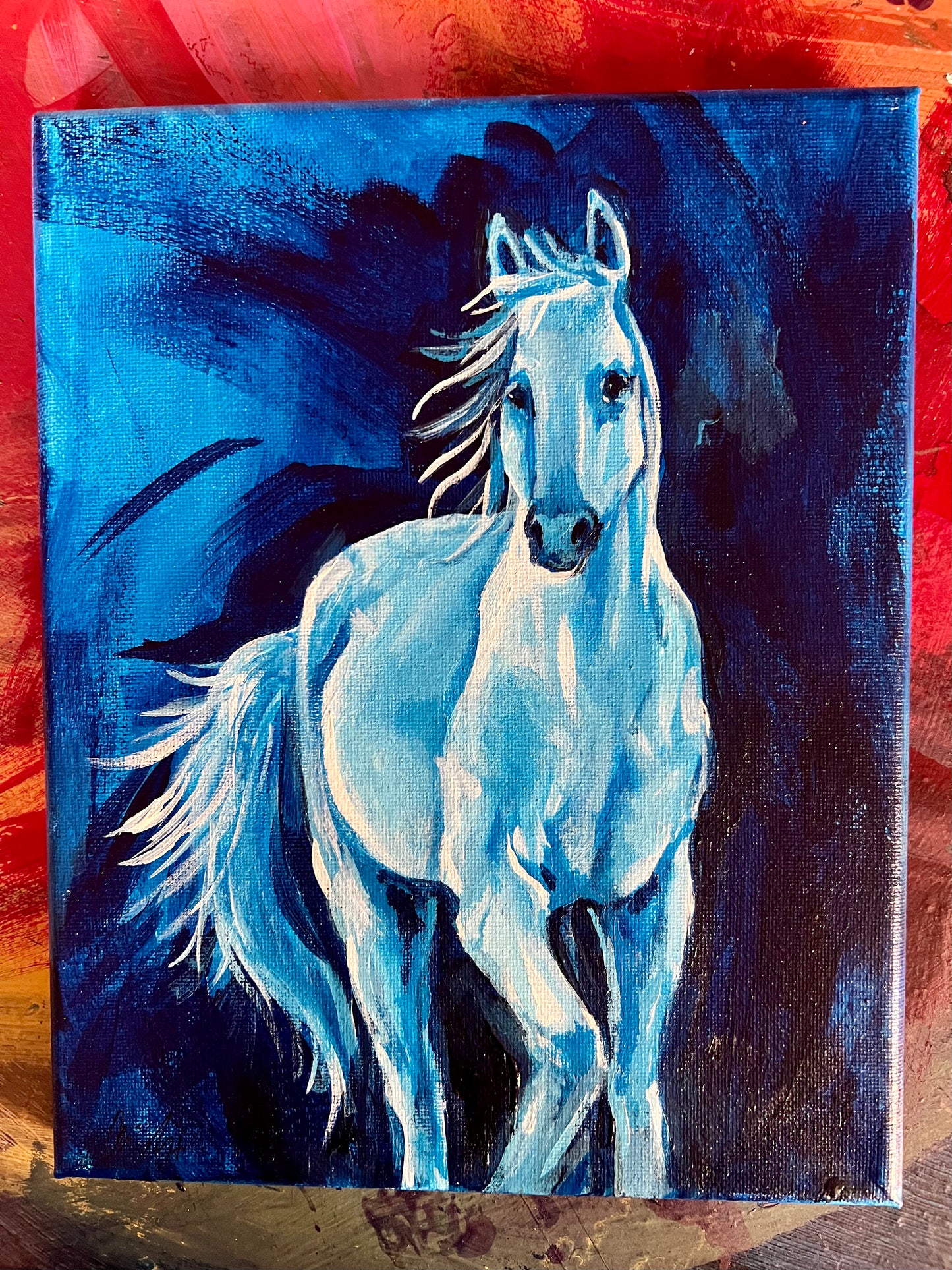 White horse in blues