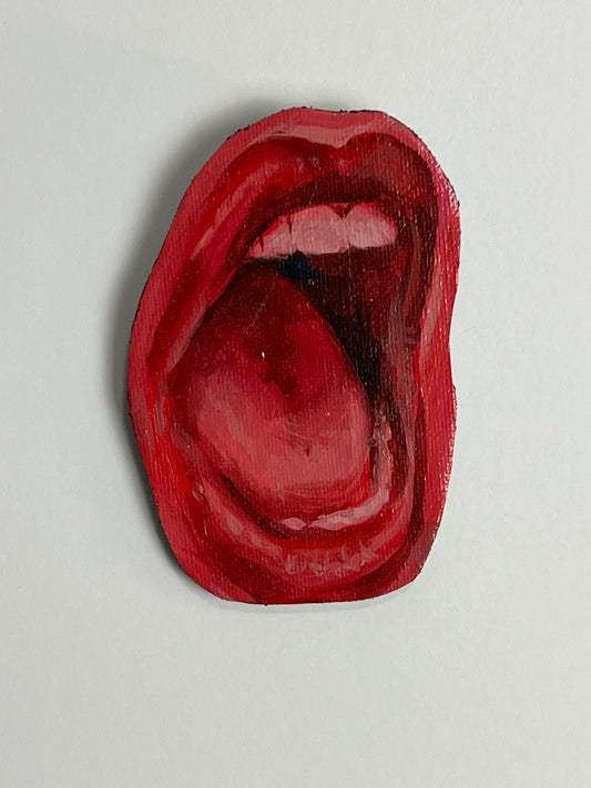 Red mouth mixed media painting