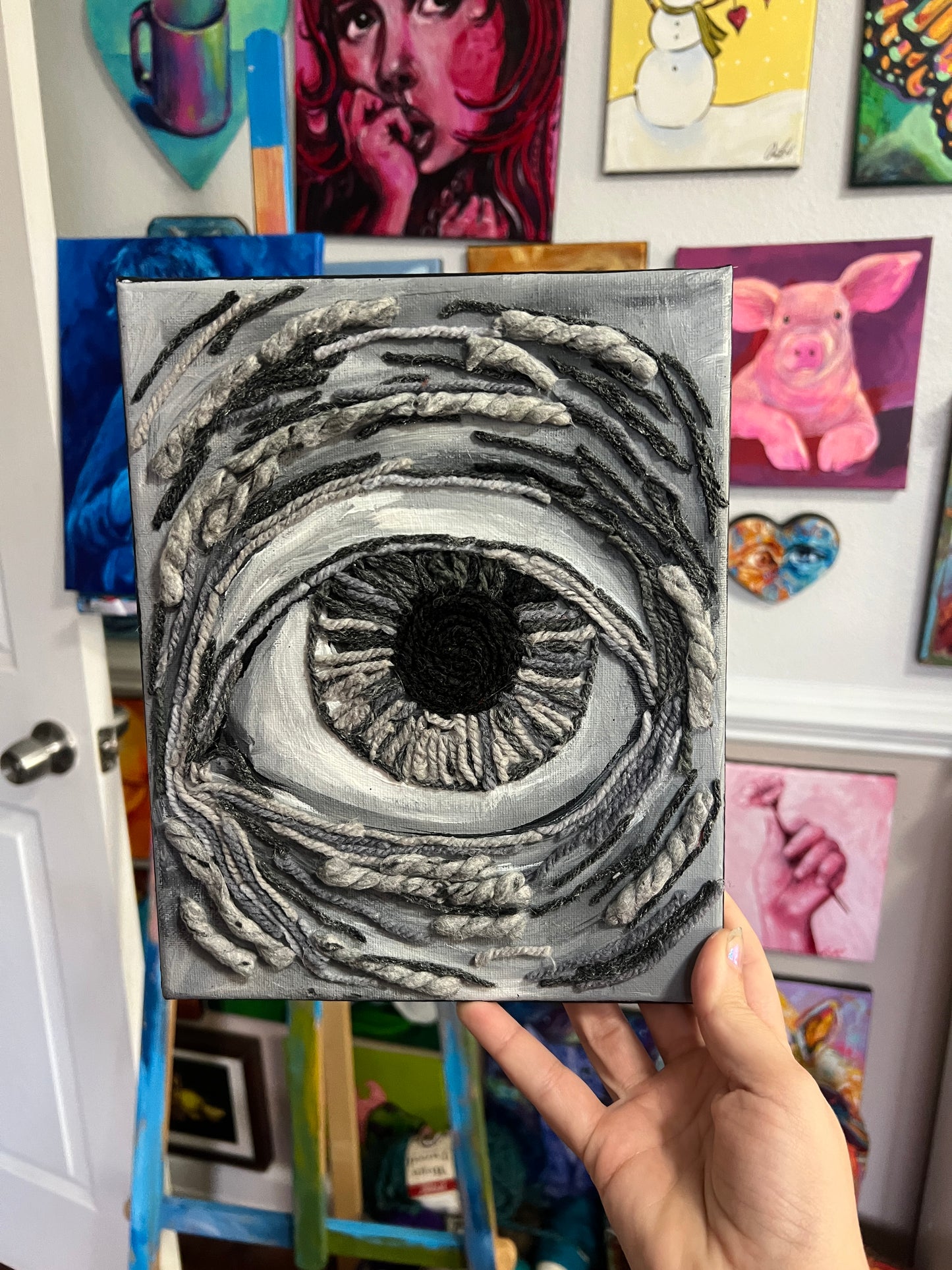 Mixed media gray eye painting