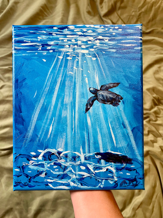 Blue ocean sea turtle