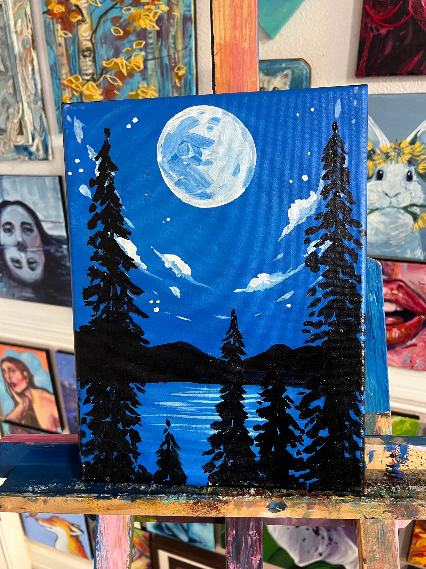 Blue moon landscape painting