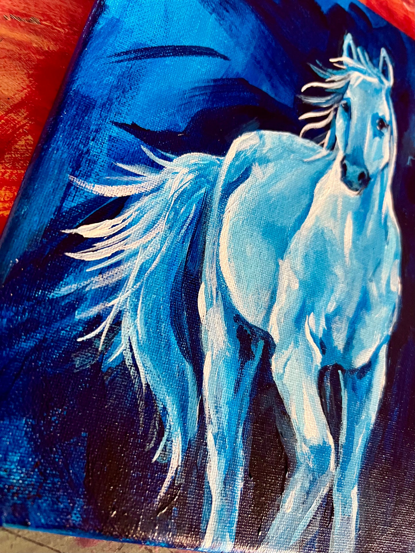 White horse in blues