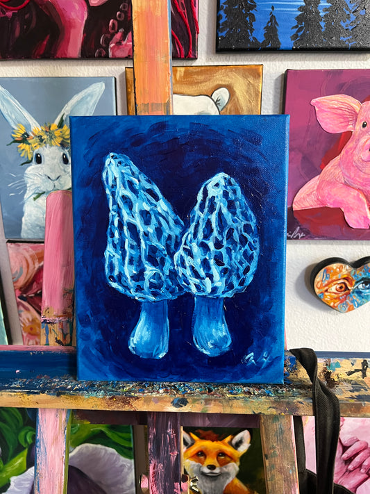 Blue Morel Mushroom Painting