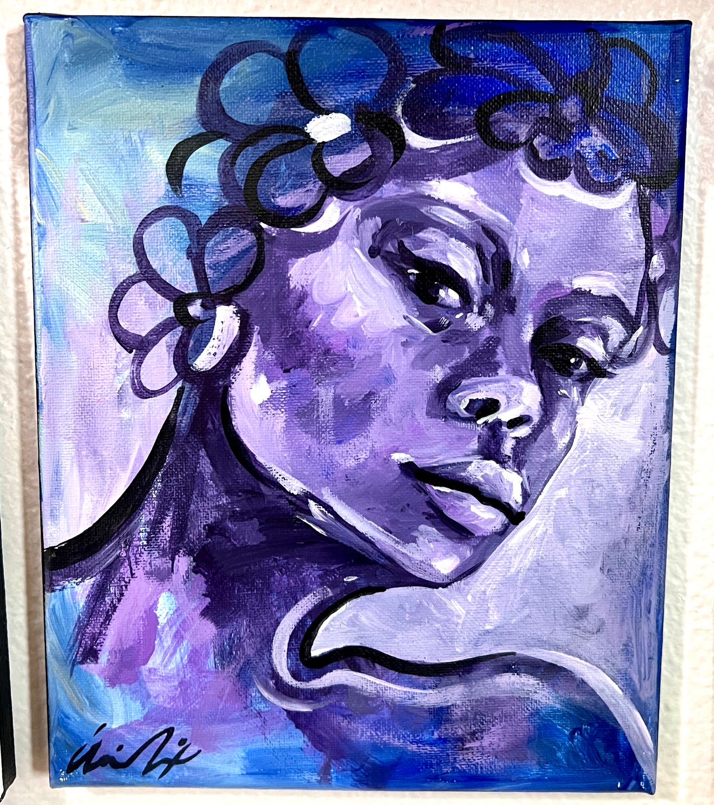 Purple flower crown portrait painting