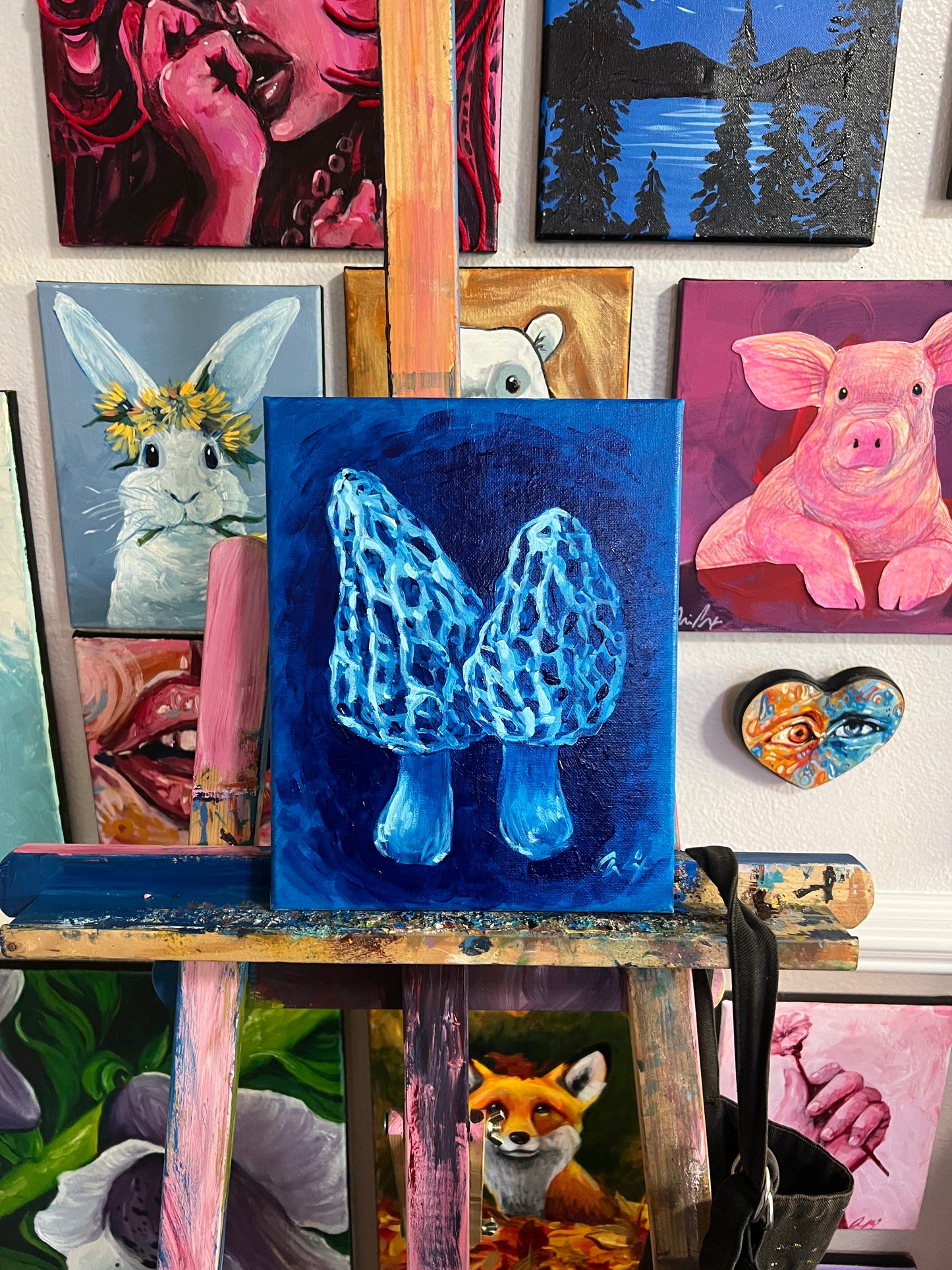 Blue Morel Mushroom Painting