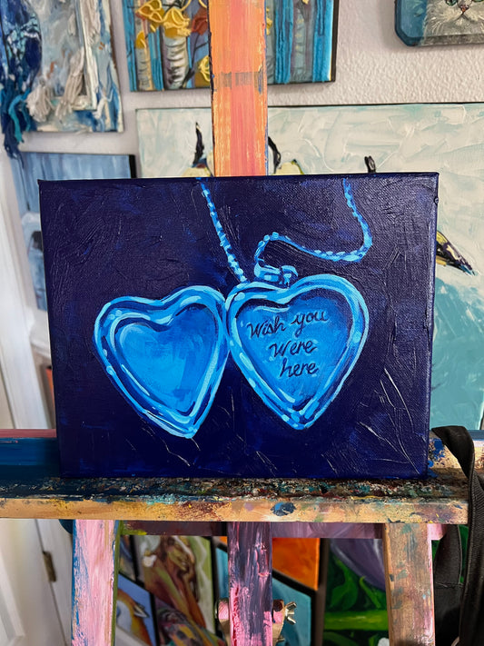 Blue heart locket painting